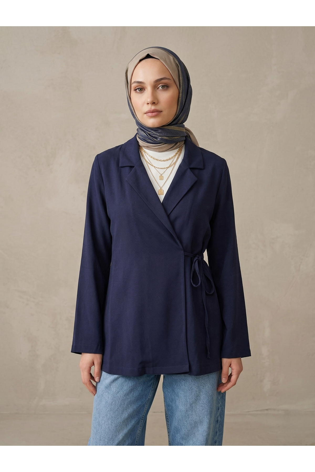 CKT01790-LCV Yandan Bağlamalı Ceket-Lacivert