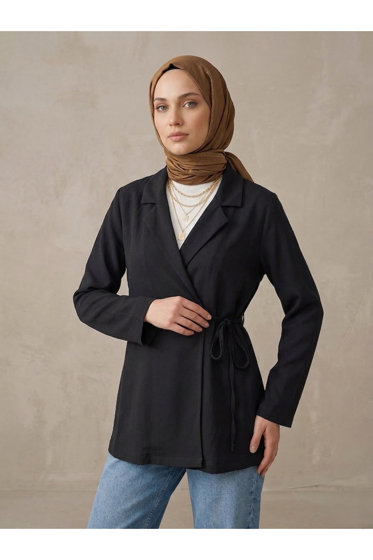 CKT01790-SYH Yandan Bağlamalı Ceket-Siyah