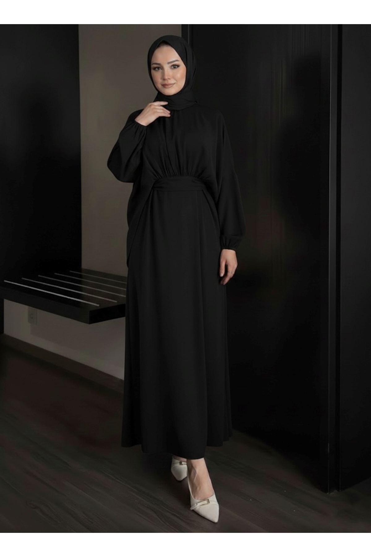 ELB04116-SYH Bağlamalı İkili Elbise-Siyah