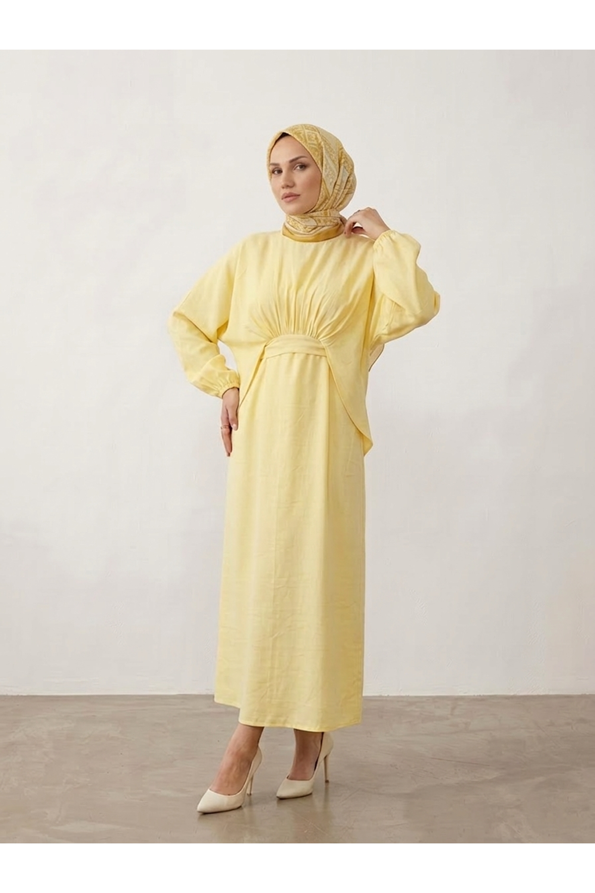 ELB04116-SRI Bağlamalı İkili Elbise-Sarı