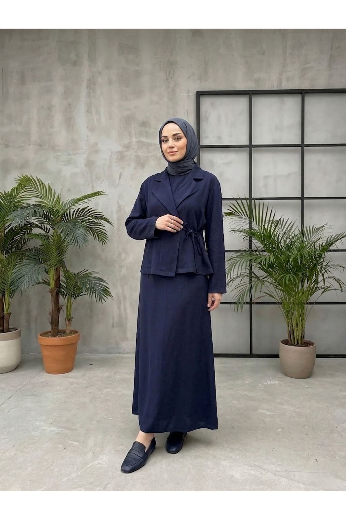 ELB04142-LCV Ceketli İkili Elbise-Lacivert