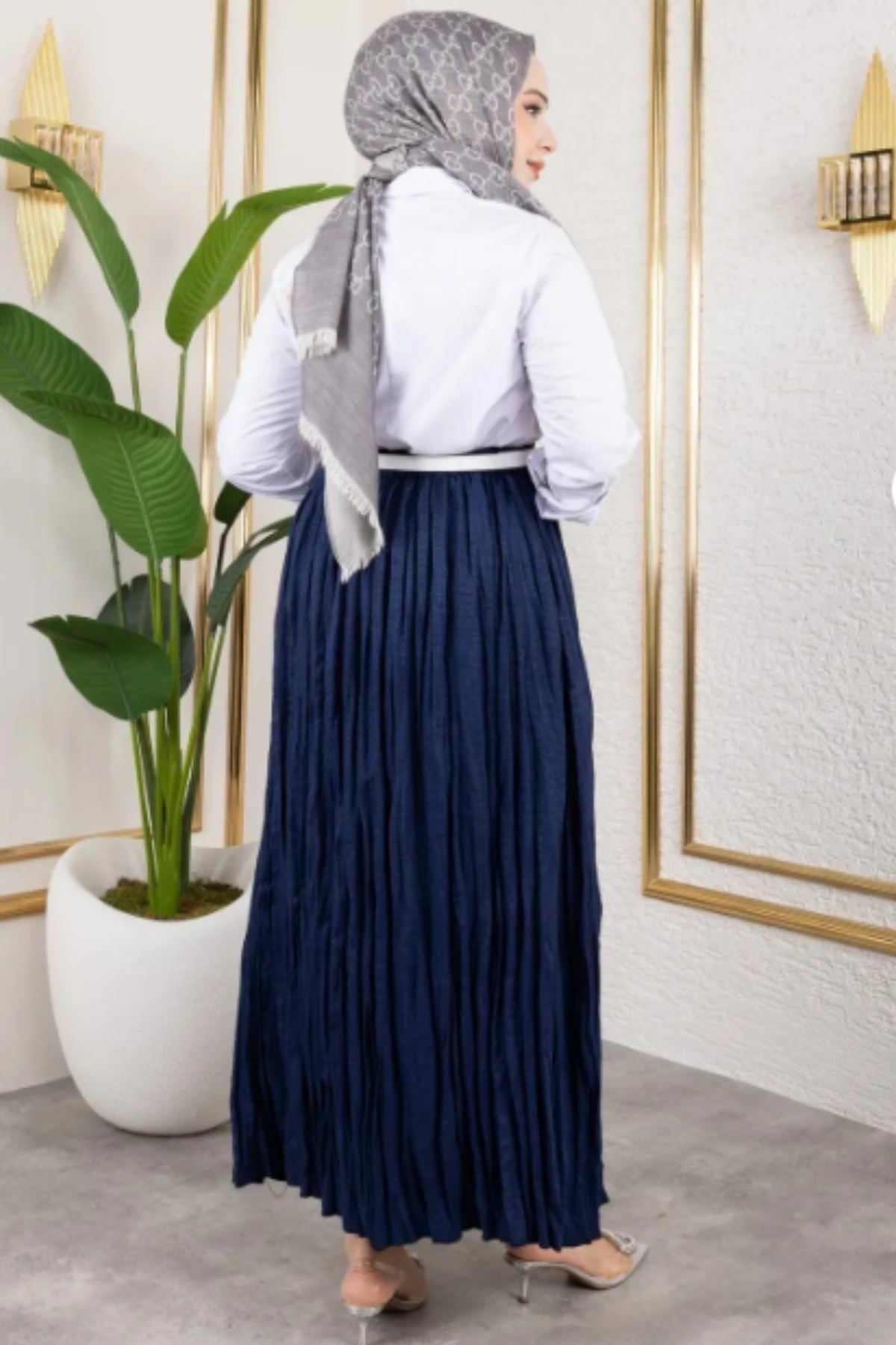 MOE03040-LCV Astarlı Kraş Etek-Lacivert