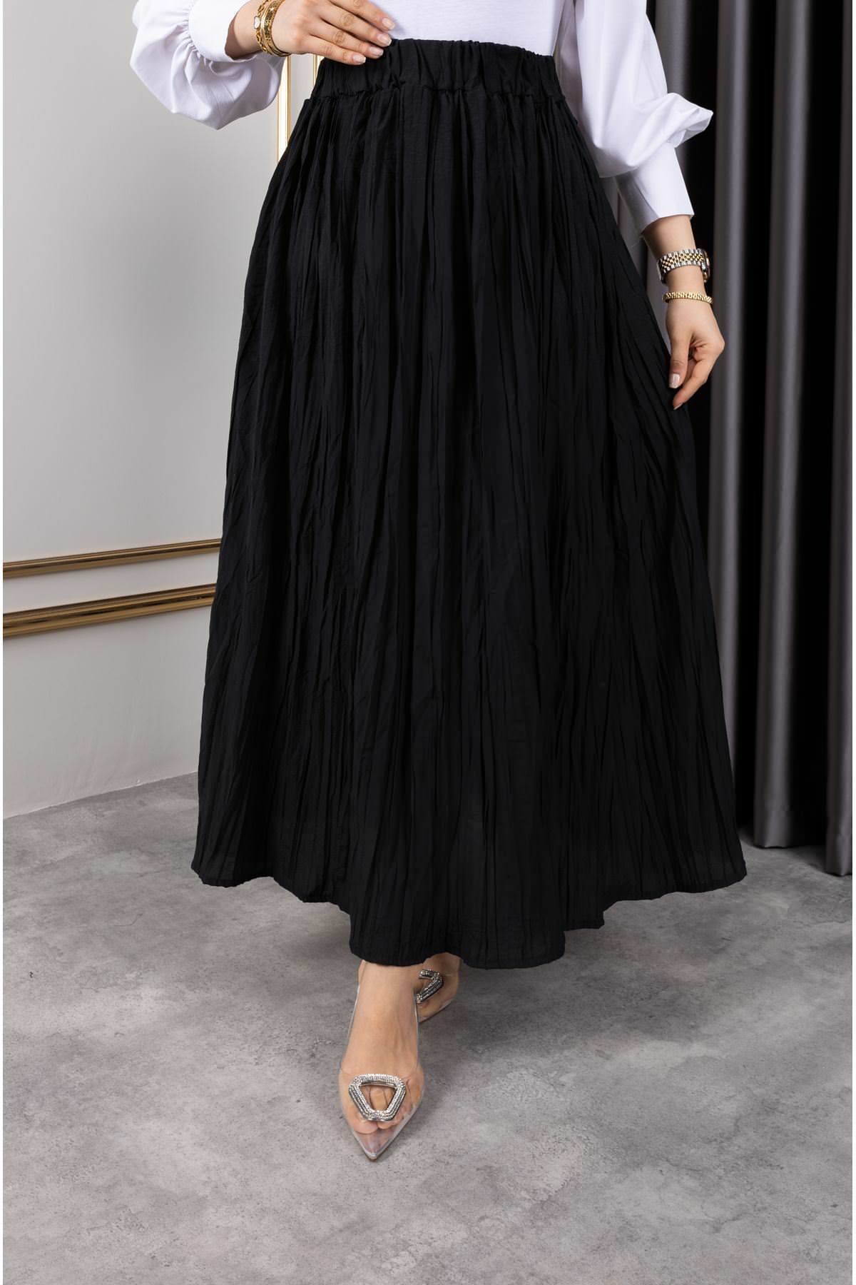 MOE03040-SYH Astarlı Kraş Etek-Siyah