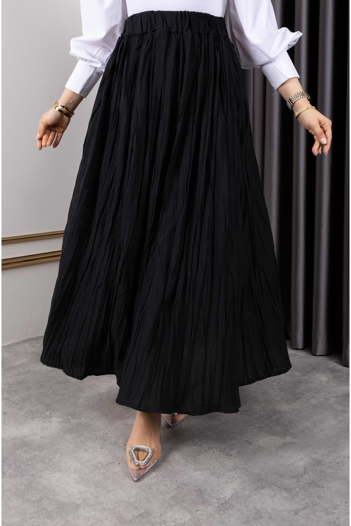 MOE03040-SYH Astarlı Kraş Etek-Siyah