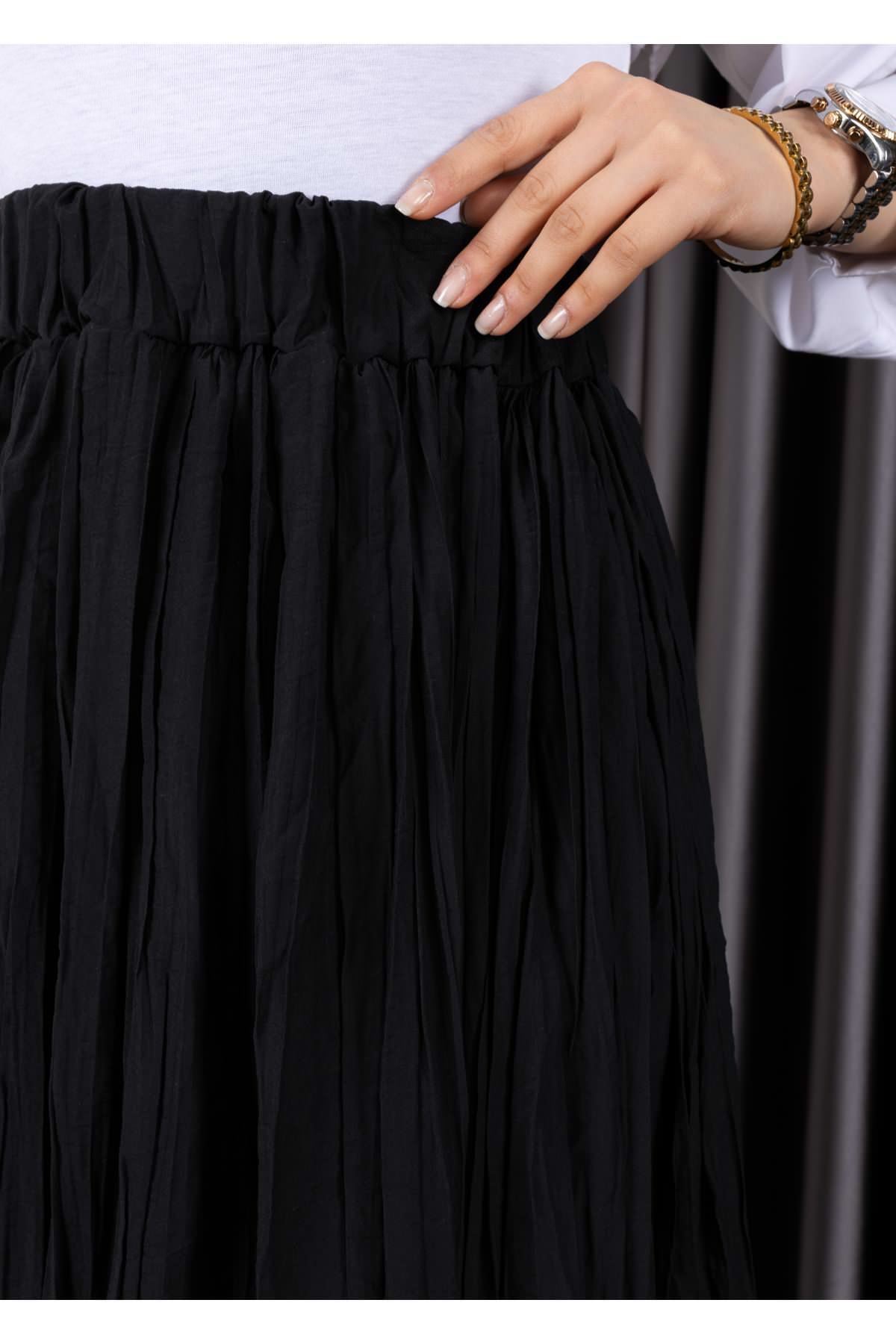 MOE03040-SYH Astarlı Kraş Etek-Siyah