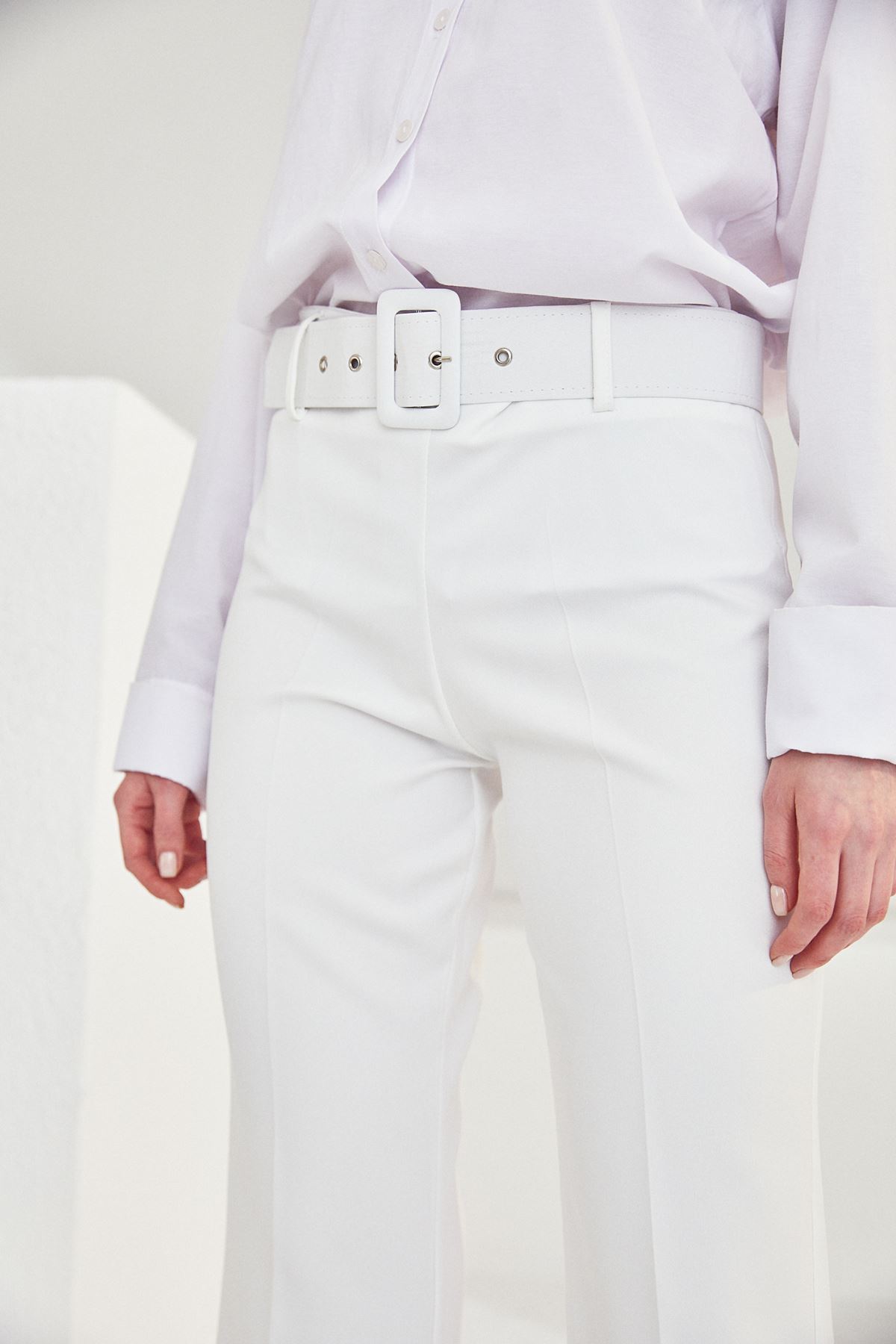 PNT01425-EKR İspanyol Paça Dabıl Pantolon-Ekru