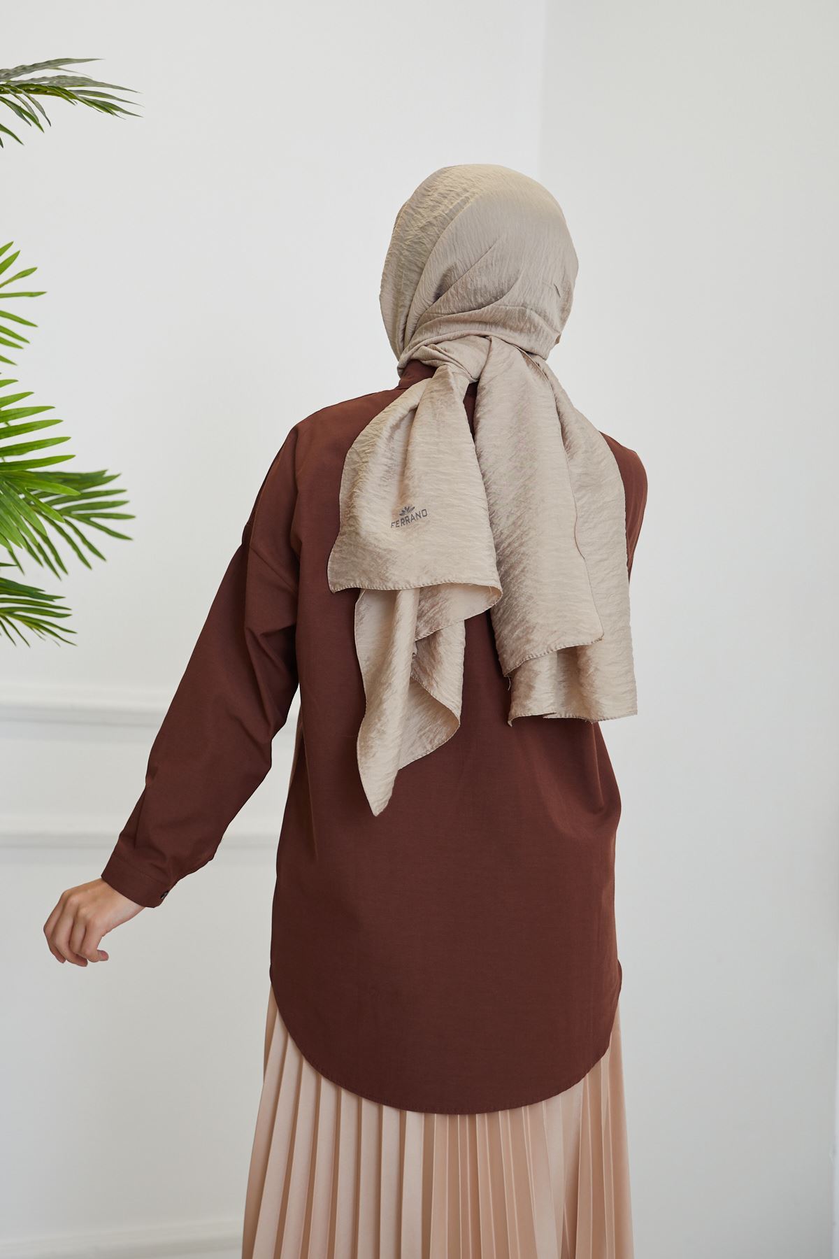 TUN05684-KHV Çift Cep Kapaklı Tunik-Kahve