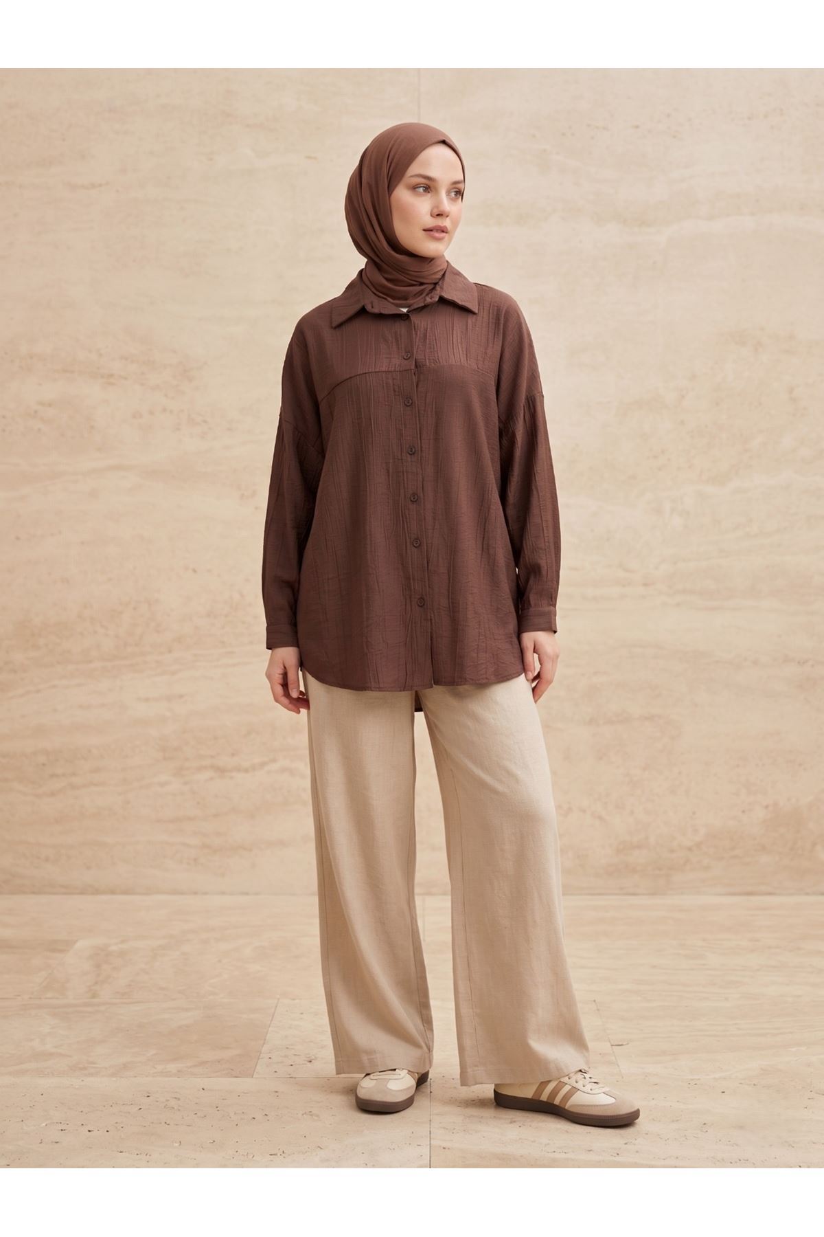 TUN05897-KHV Ön Roba Detaylı Tunik-Kahve