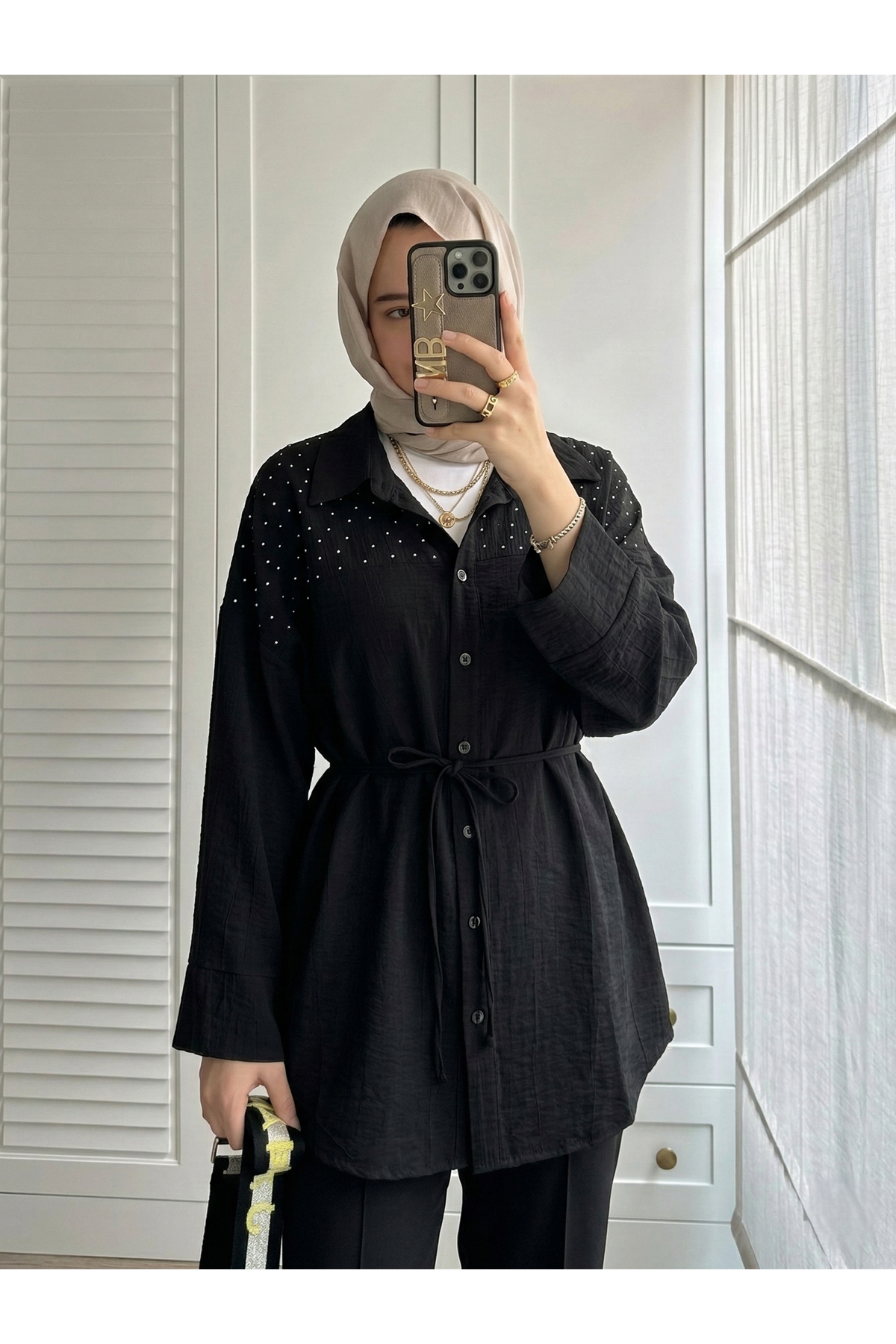 TUN05955-SYH Roba Taş Detay Tunik-Siyah