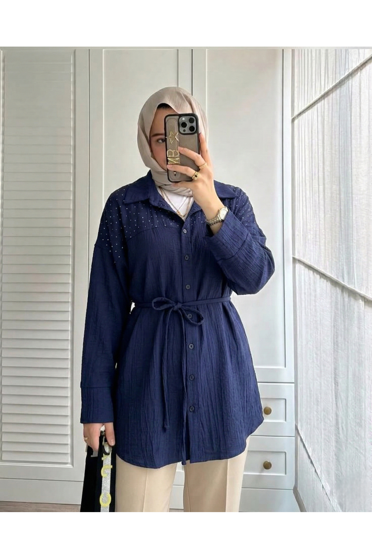 TUN05955-LCV Roba Taş Detay Tunik-Lacivert