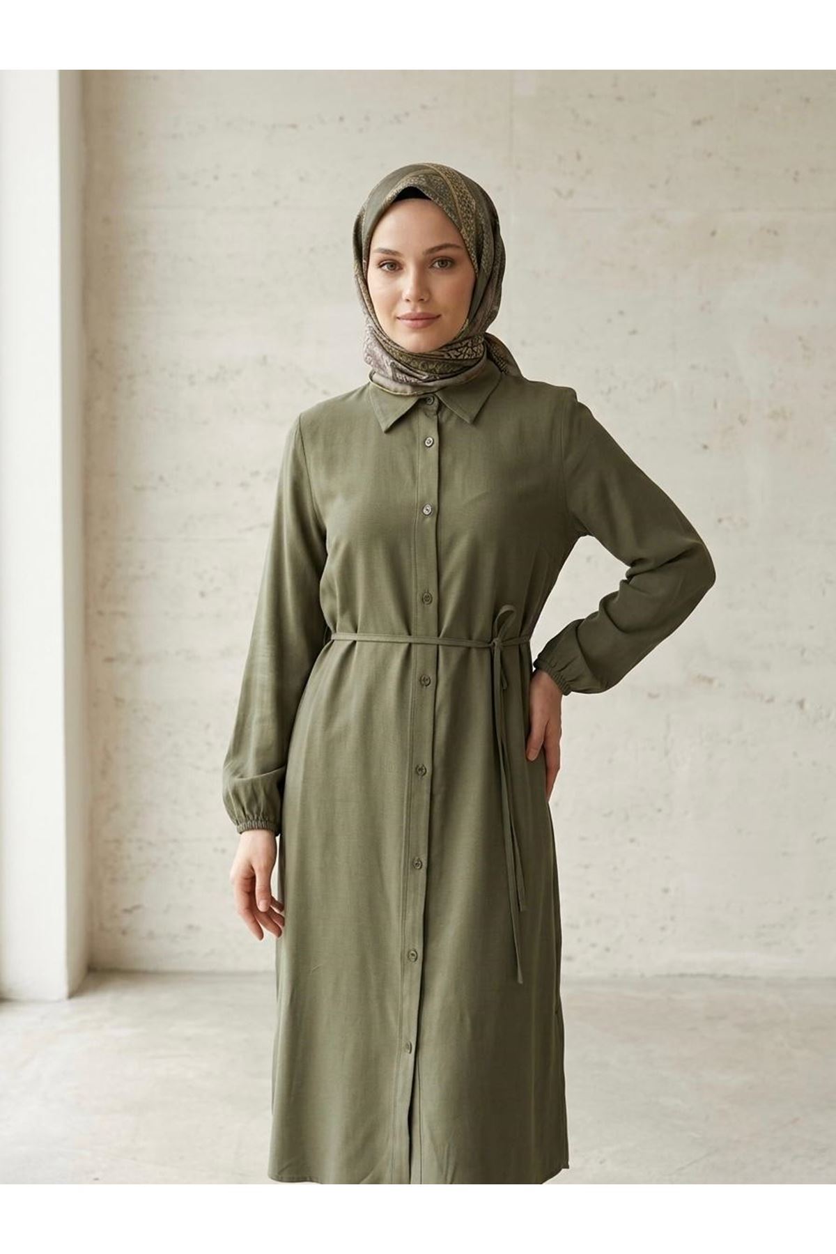 TUN05961-HKİ Uzun Tensel Tunik-Haki