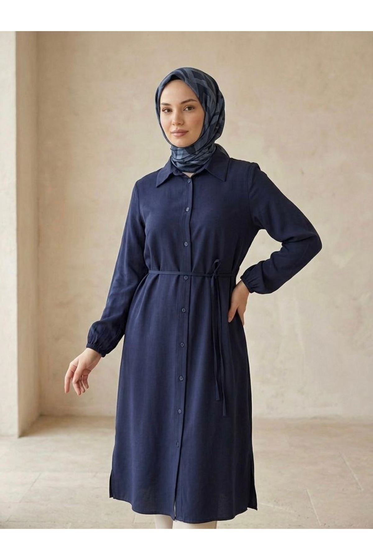 TUN05961-LCV Uzun Tensel Tunik-Lacivert