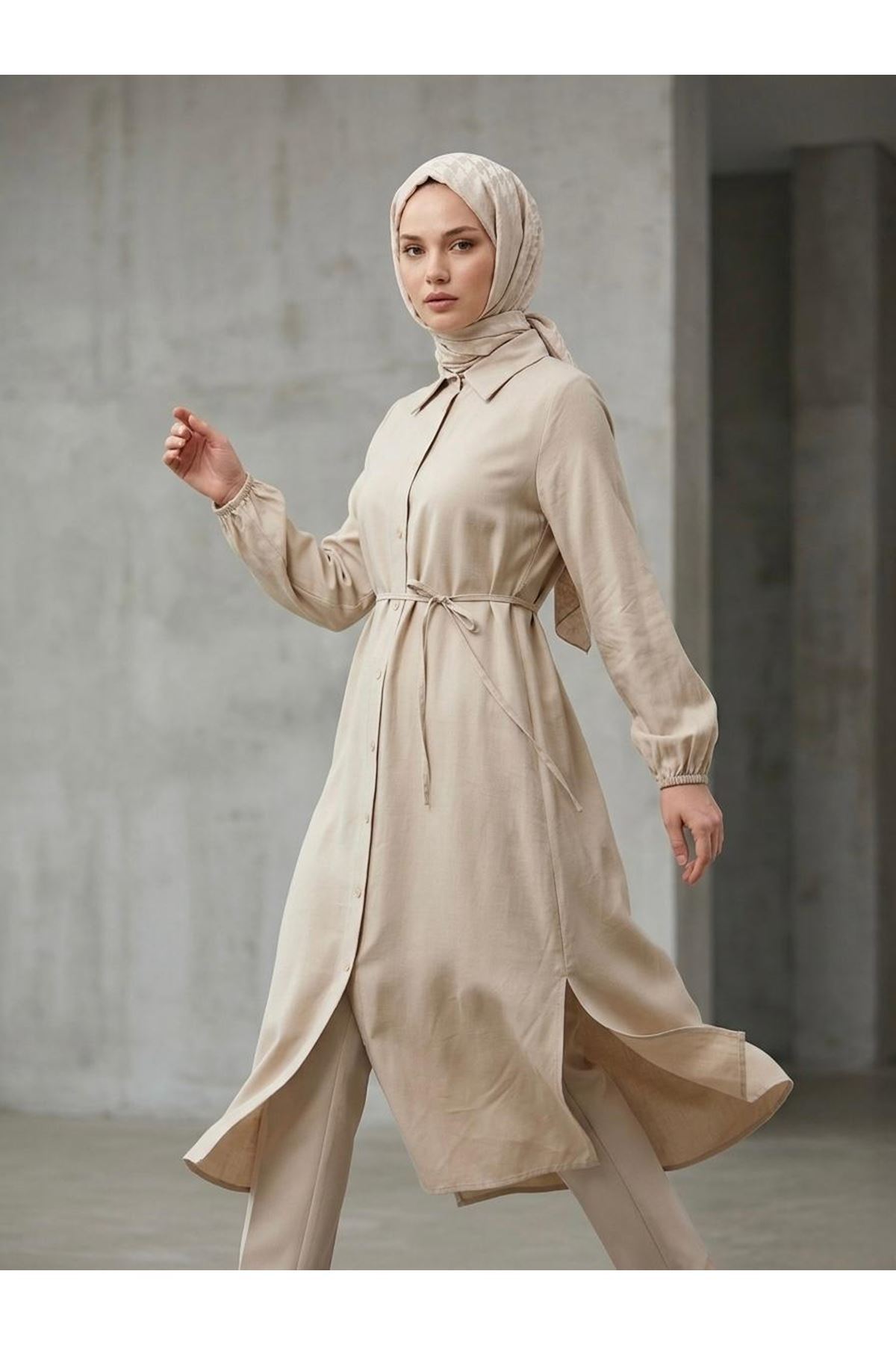 TUN05961-TAŞ Uzun Tensel Tunik-Taş