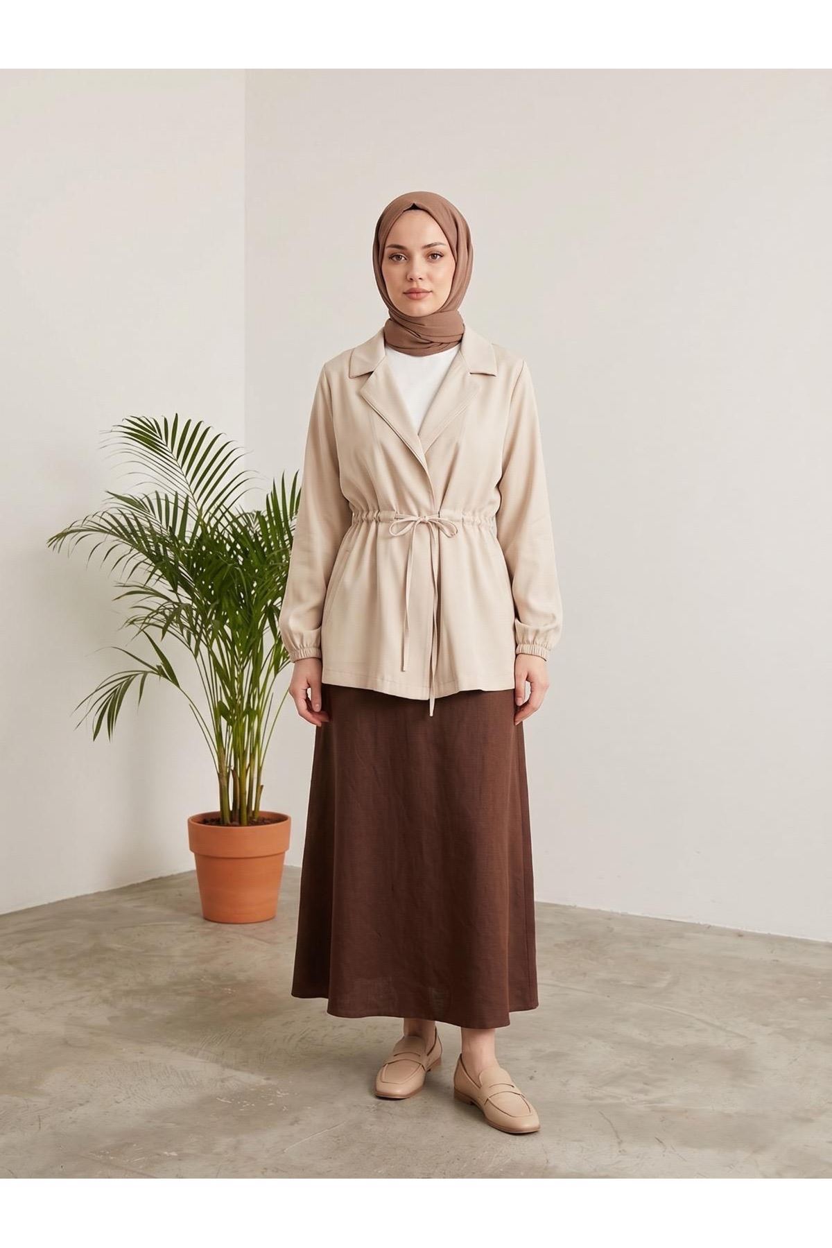 CKT01789-TAŞ Beli Tünelli Kol Lastik Ceket-Taş