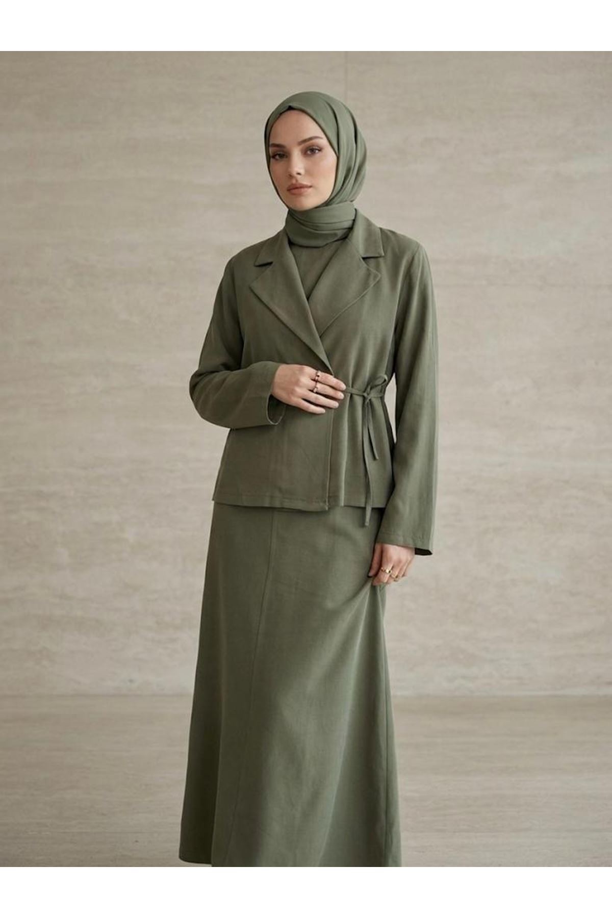 ELB04142-HKİ Ceketli İkili Elbise-Haki