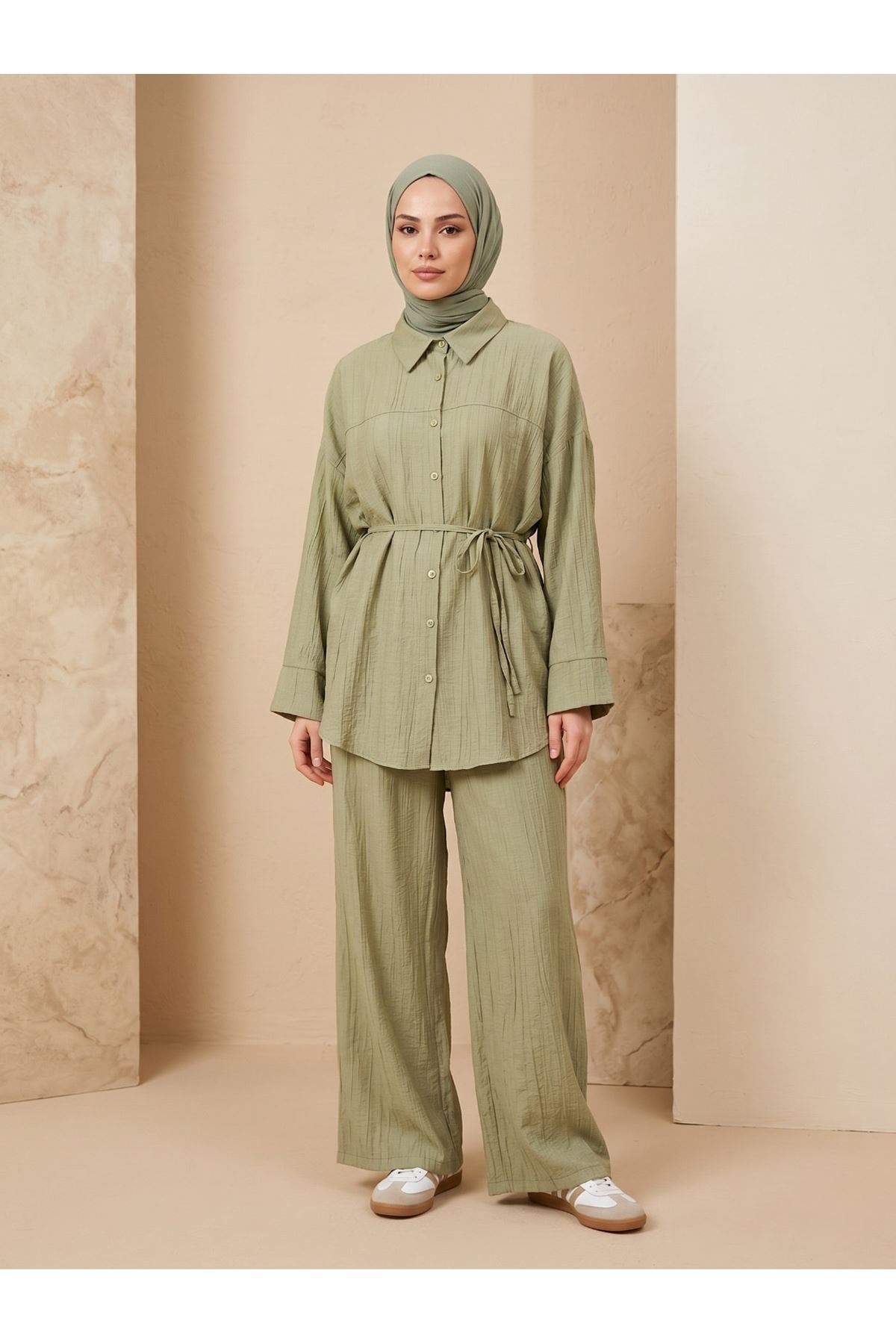 PİT00511-HKİ Ön Roba Detay Pantolonlu Takım-Haki