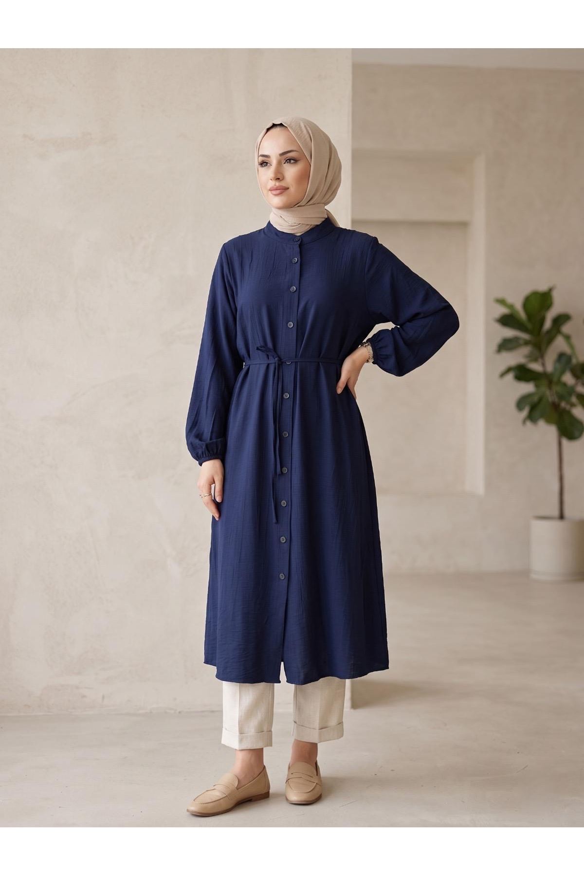 TUN05963-LCV Hakim Yaka Uzun Tunik-Lacivert