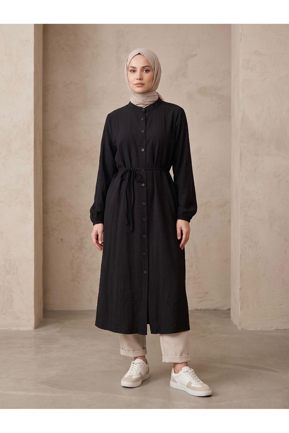 TUN05963-SYH Hakim Yaka Uzun Tunik-Siyah