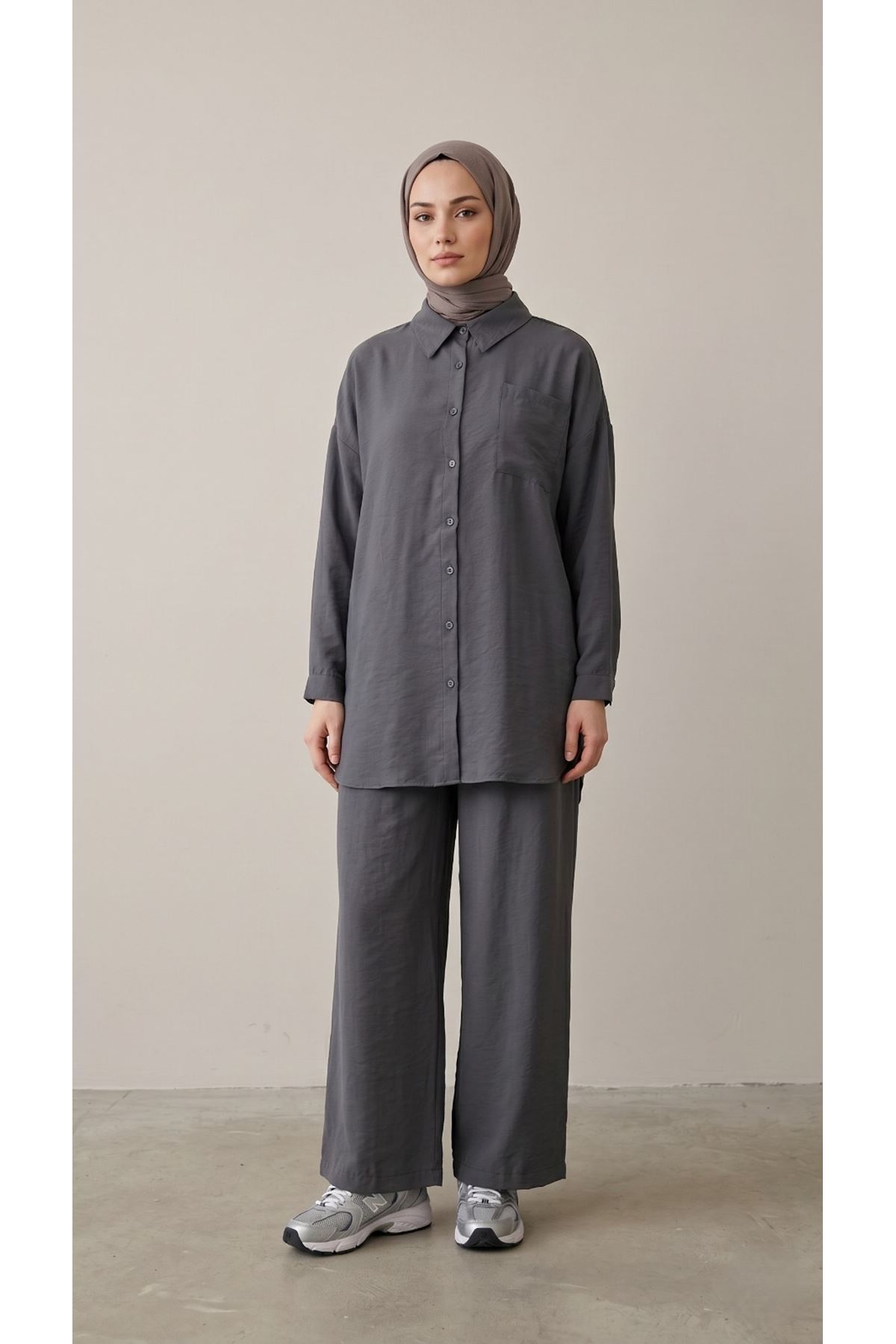 PİT00510-ANT Cep Detay Pantolonlu Takım-Antrasit