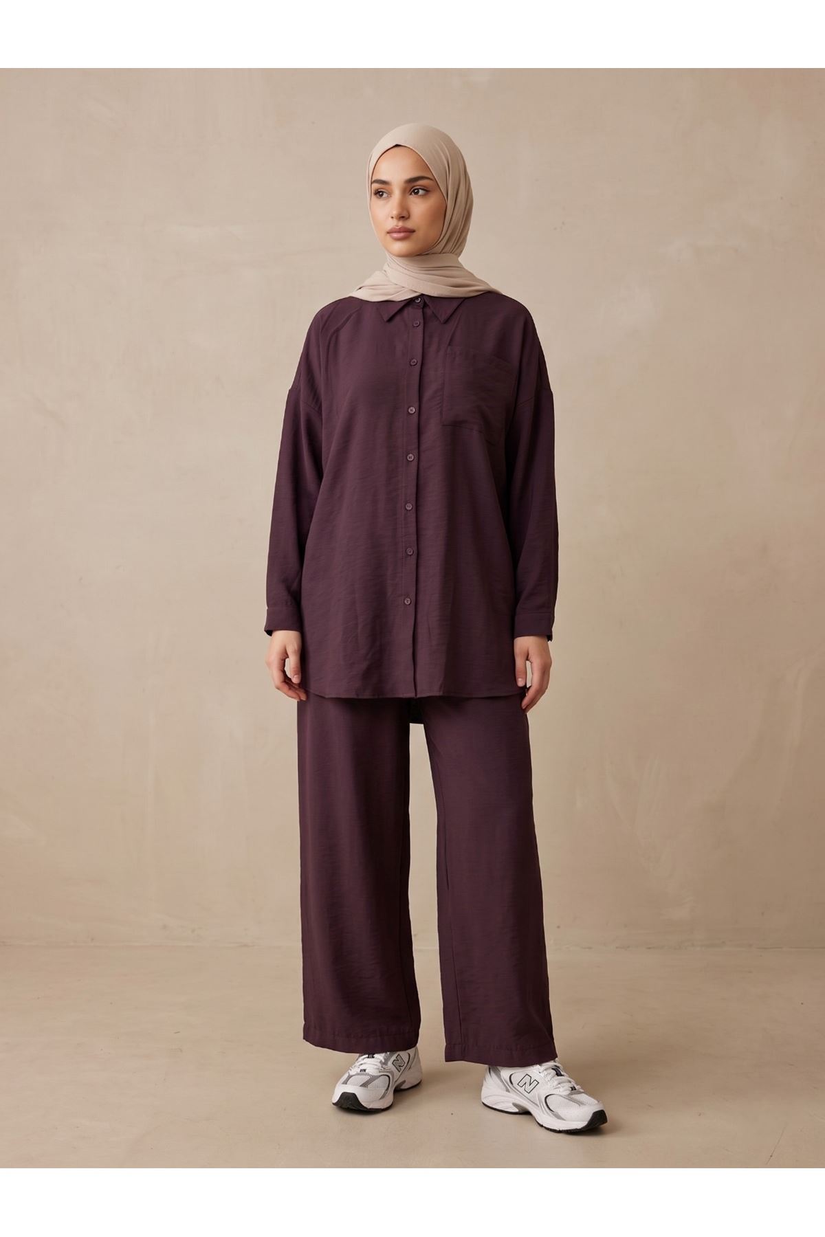 PİT00510-BRD Cep Detay Pantolonlu Takım-Bordo