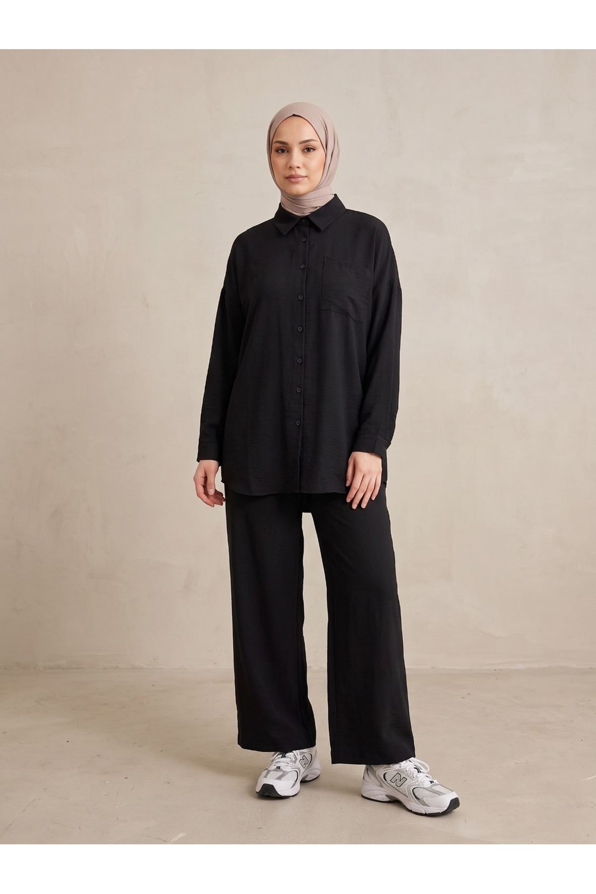 PİT00510-SYH Cep Detay Pantolonlu Takım-Siyah