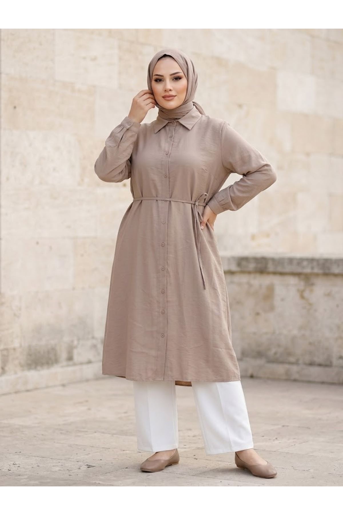 TUN05970-VİZ Oversize Tunik-Vizon