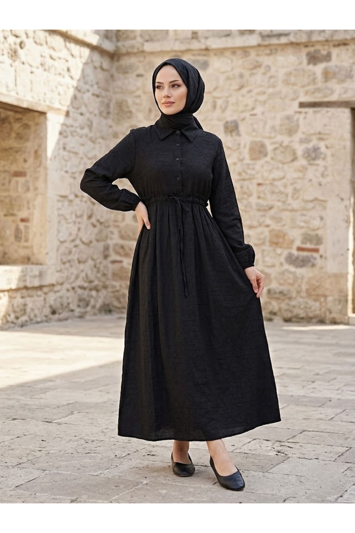 ELB04146-SYH Beli Tünelli Elbise-Siyah