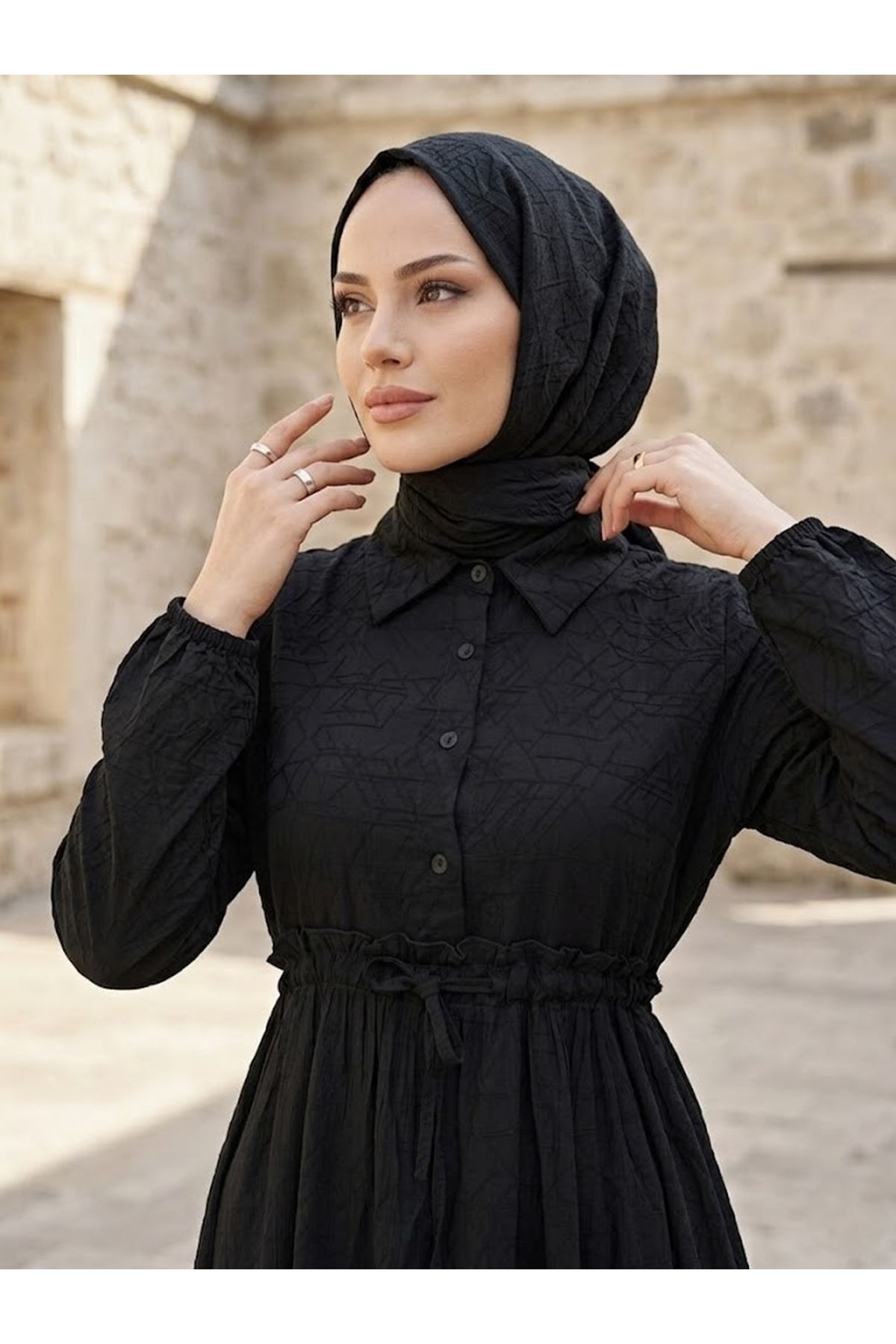 ELB04146-SYH Beli Tünelli Elbise-Siyah