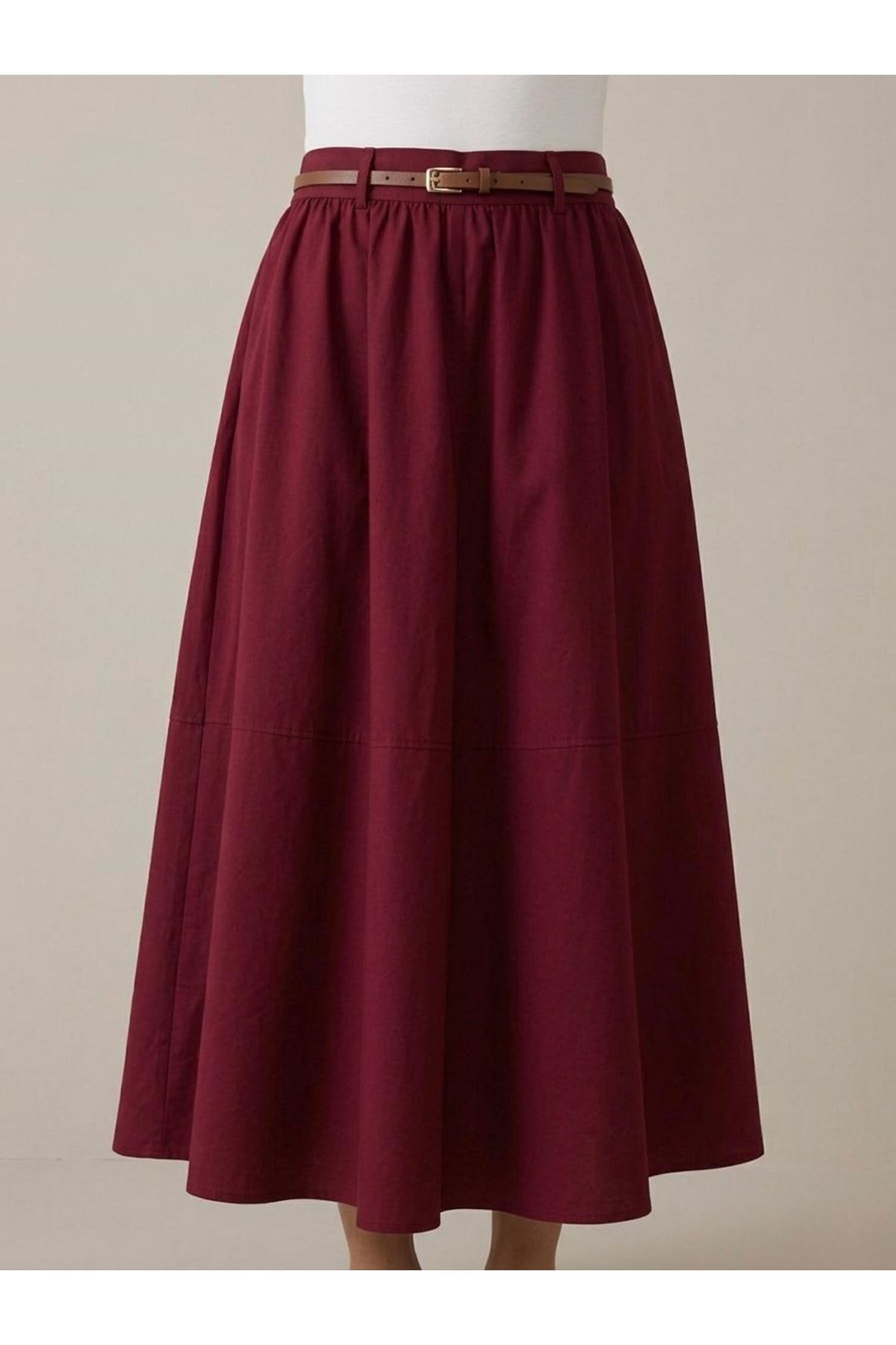 MOE03060-BRD Büzgü Gazzeli Soft Etek-Bordo