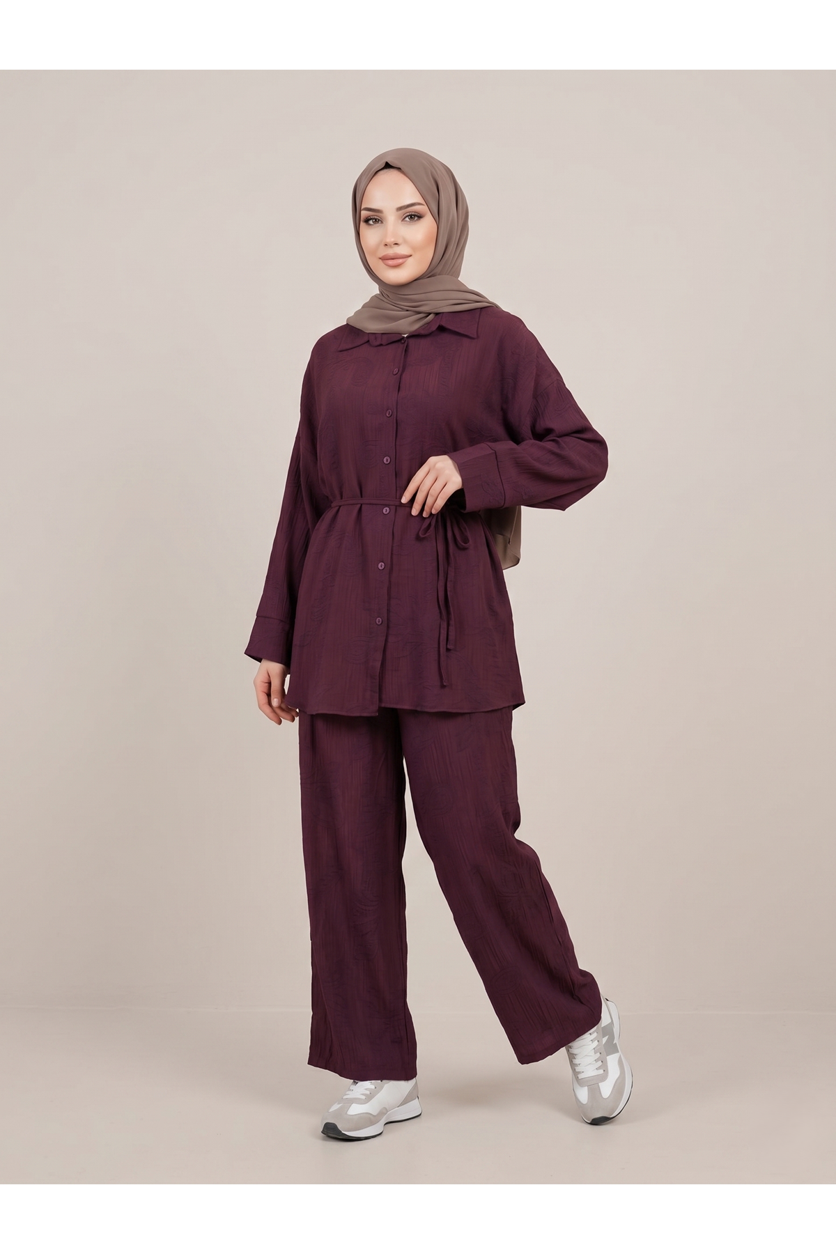 PİT00513-BRD Takma Manşet Pantolonlu Takım-Bordo