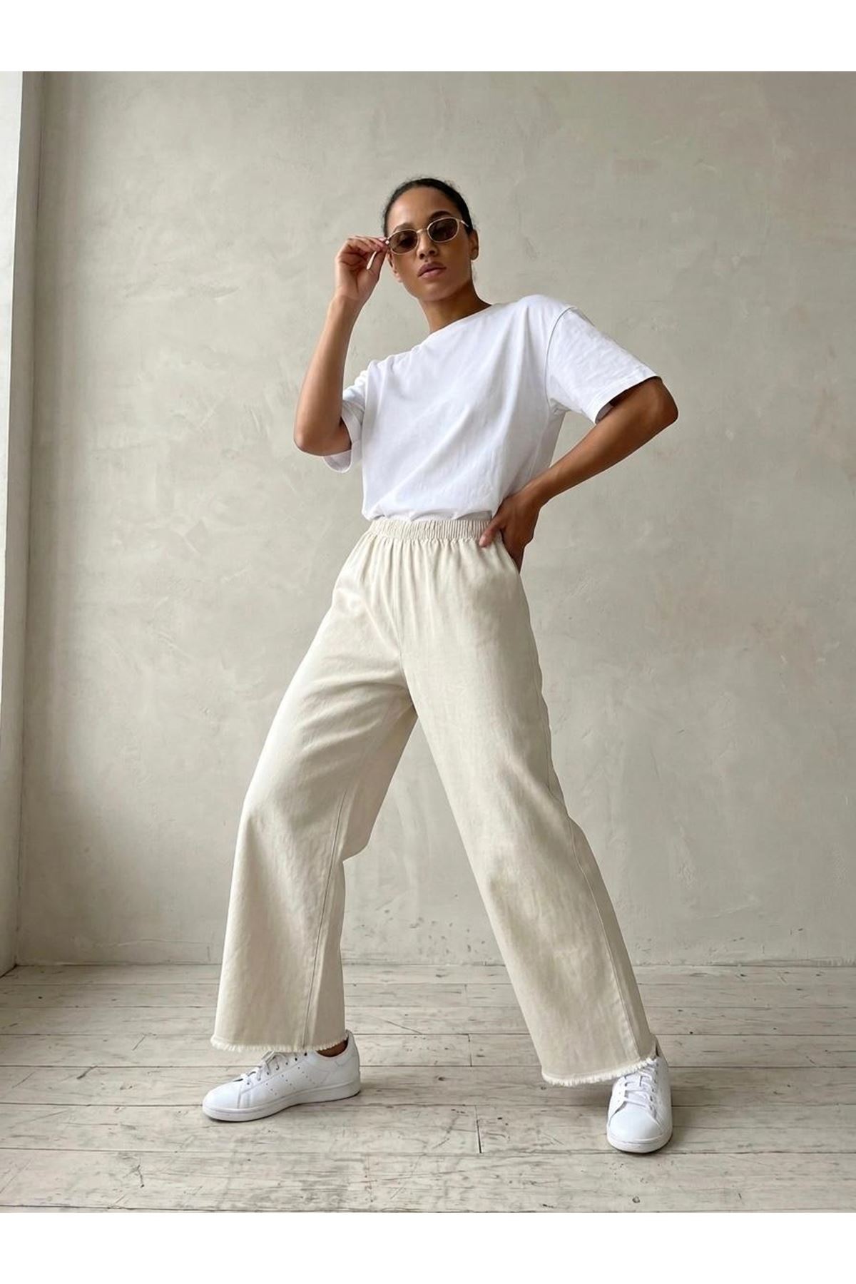 PNT01565-TAŞ Yıkama Püsküllü Pantolon-Taş