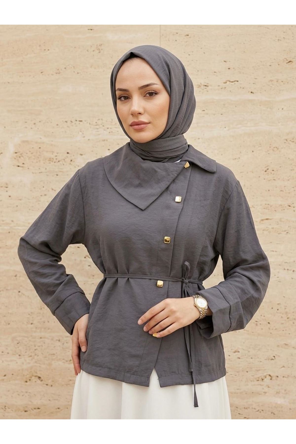 TUN05962-ANT Çapraz Düğmeli Tunik-Antrasit
