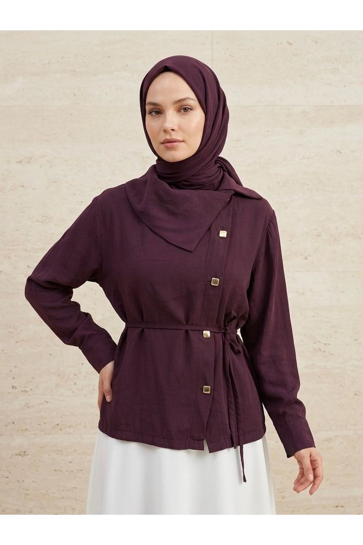 TUN05962-BRD Çapraz Düğmeli Tunik-Bordo