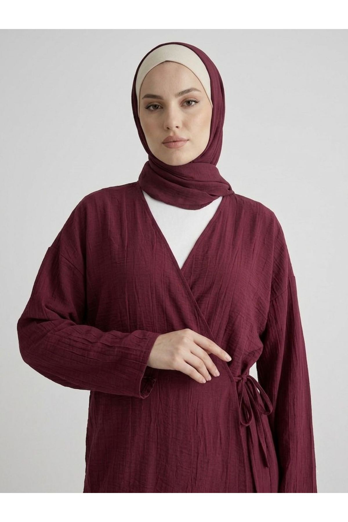 PİT00478-BRD Yan Bağlamalı Çilek Takım-Bordo