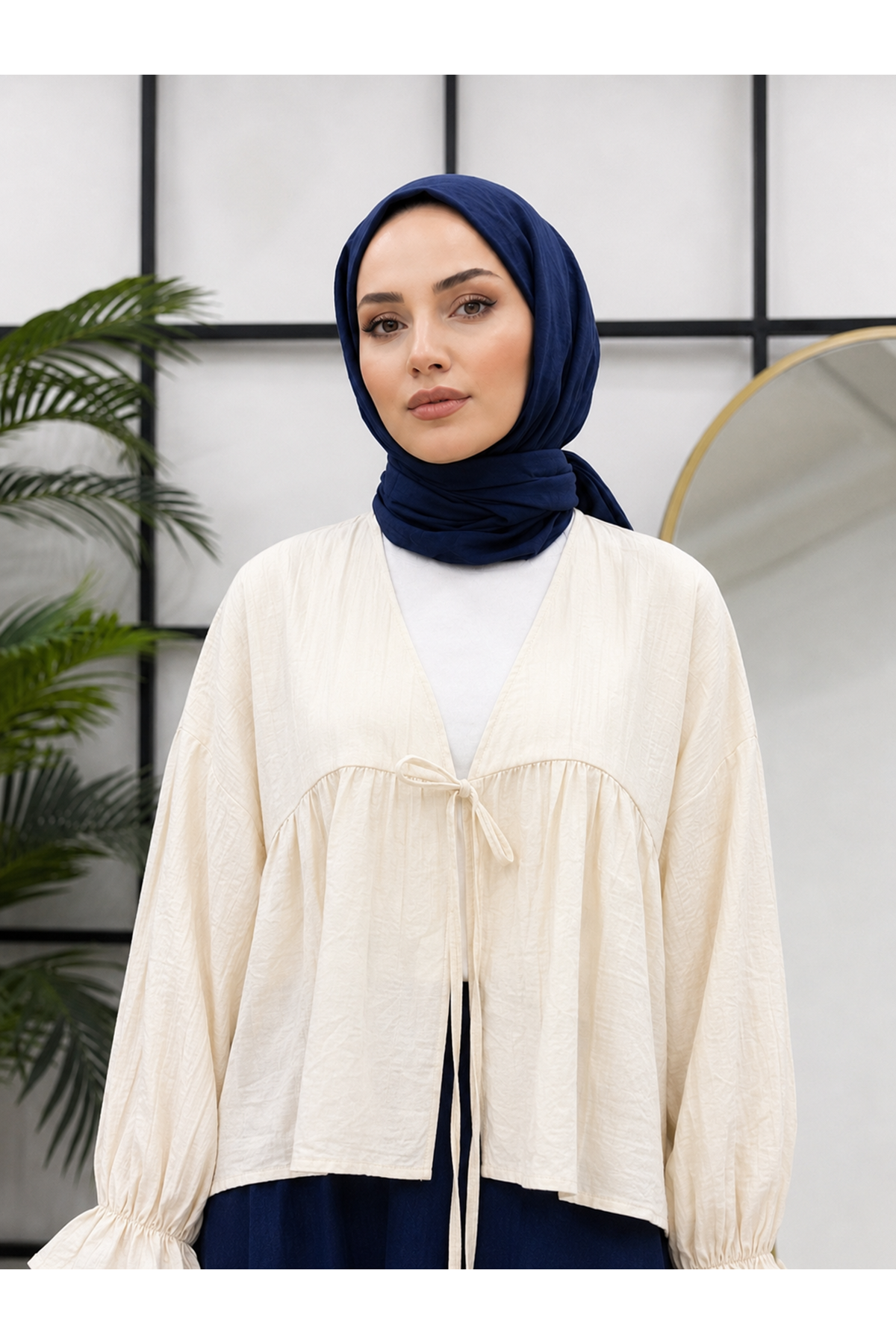 TUN05982-TAŞ Roba Büzgülü Kol Lastik Tunik-Taş