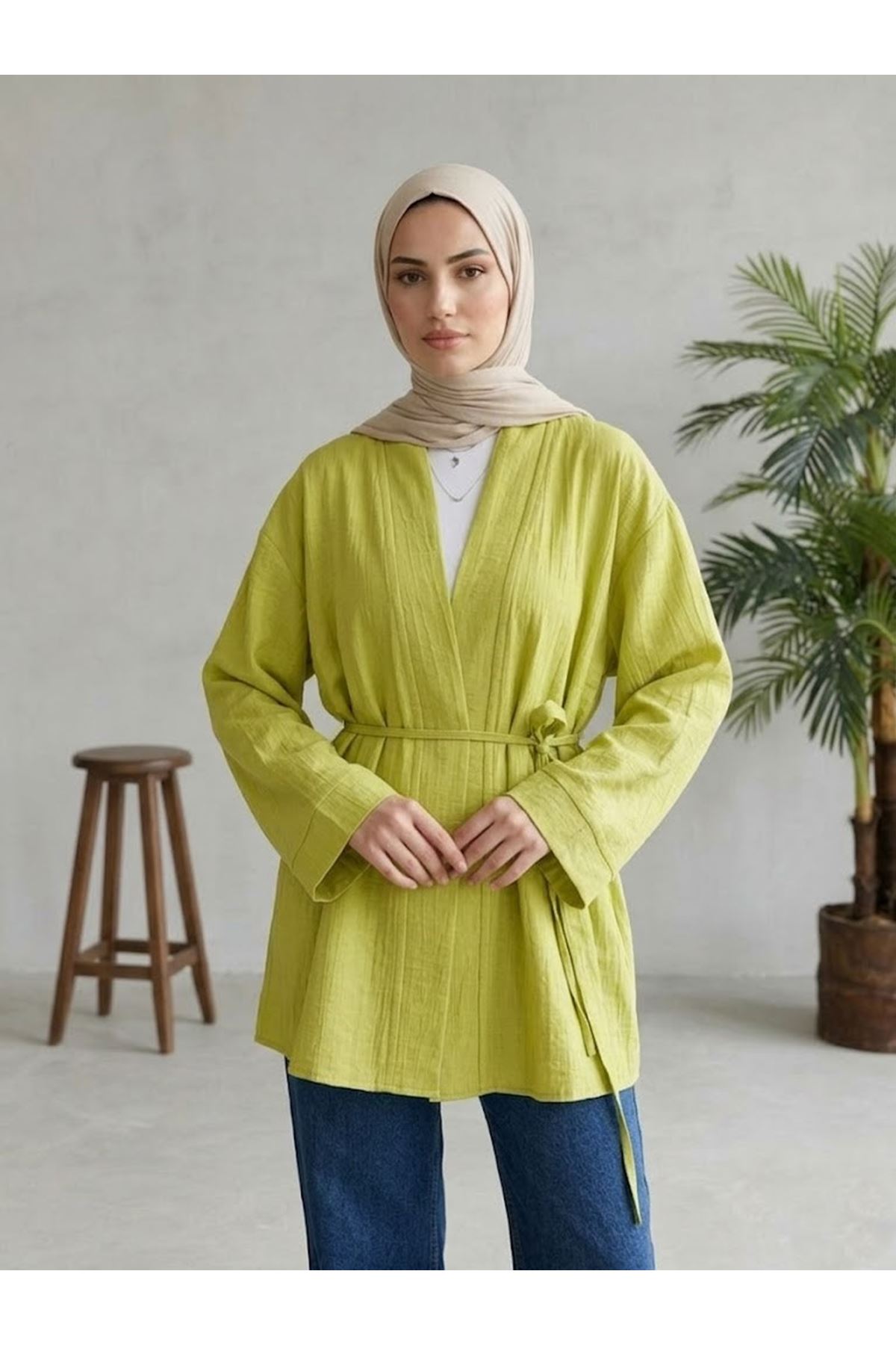 HIR02444-69 Çilek Hırka-YAĞ YEŞİLİ