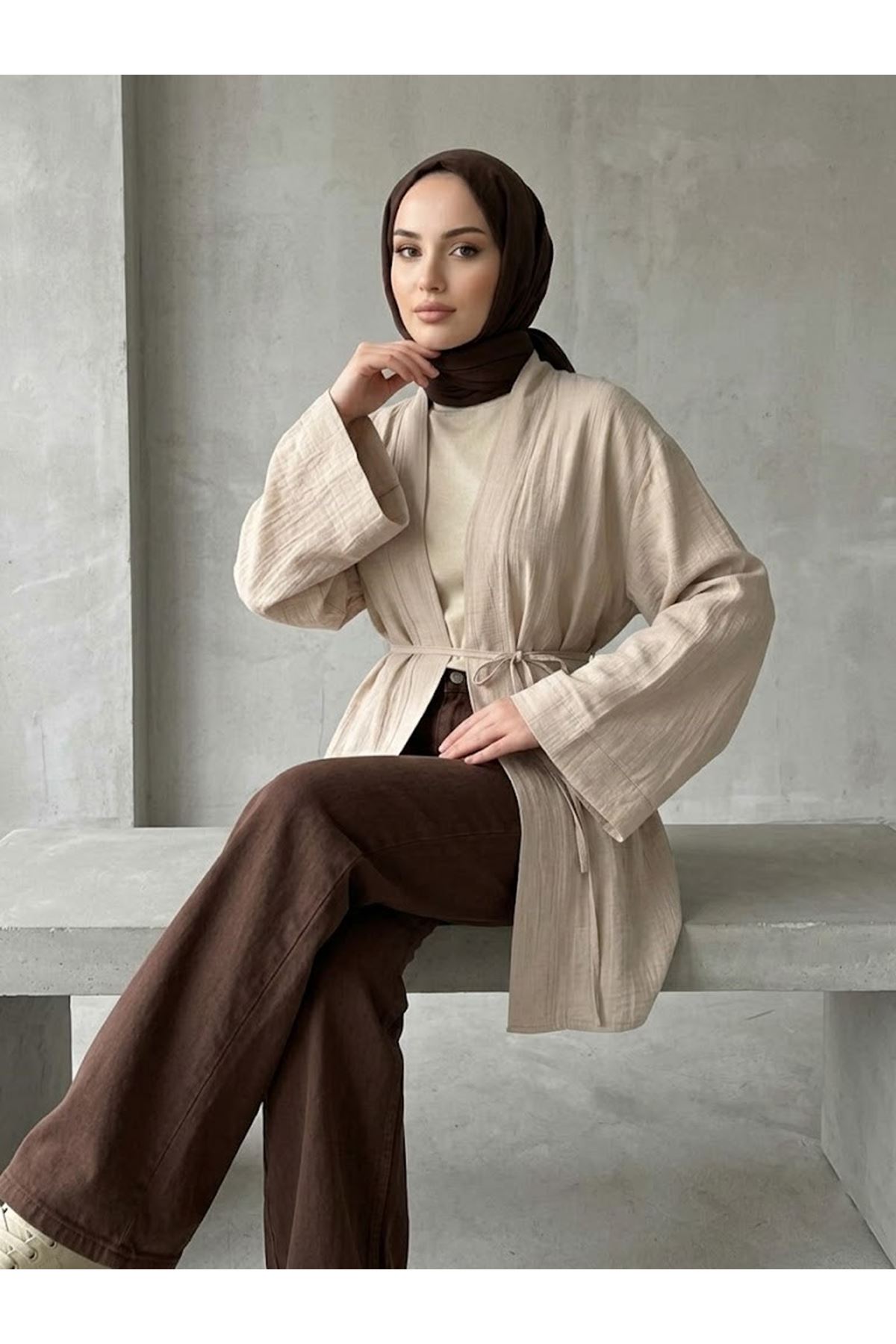 HIR02444-VİZ Çilek Hırka-Vizon