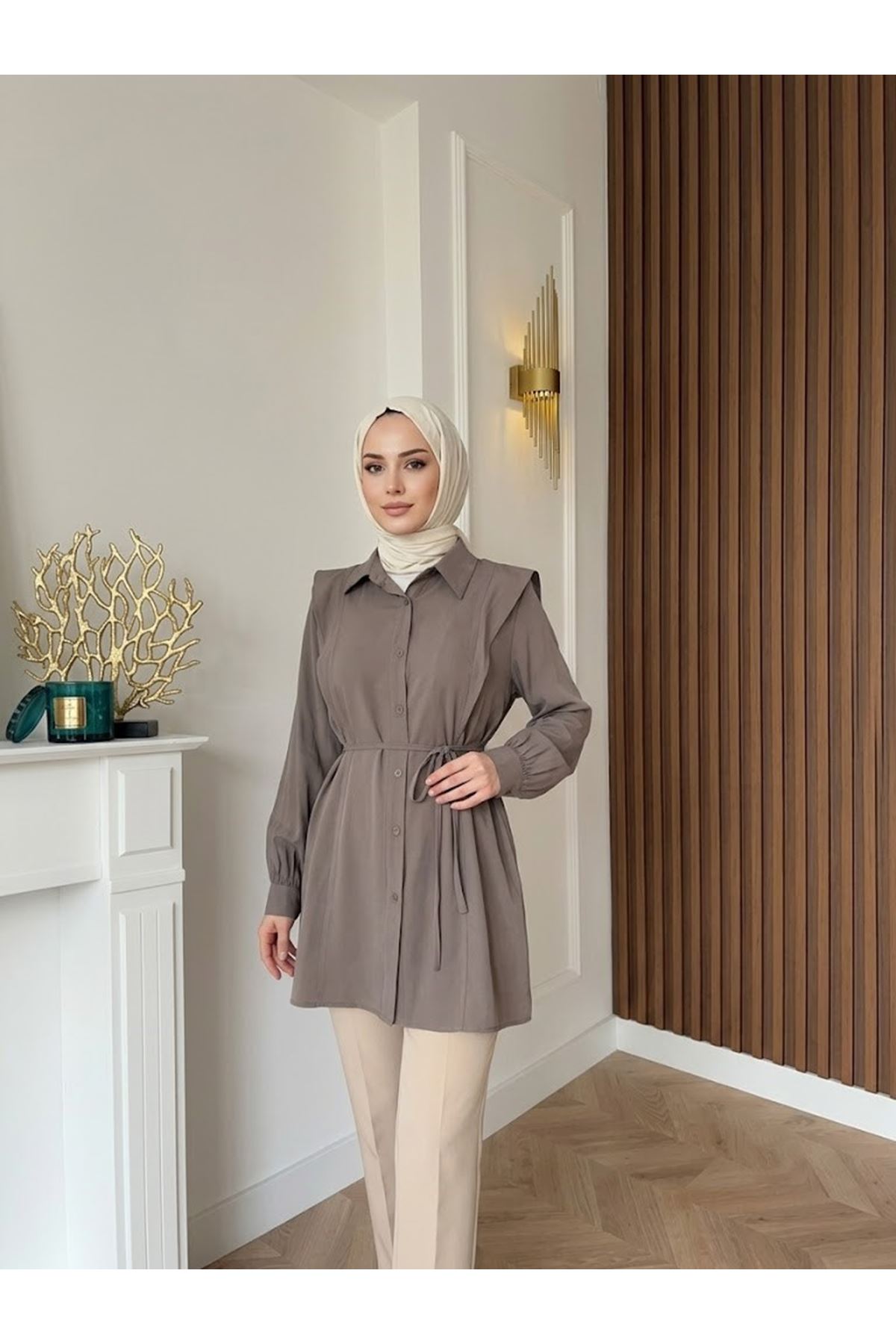 TUN05973-DMN Omuz Aller Detay Tunik-Duman