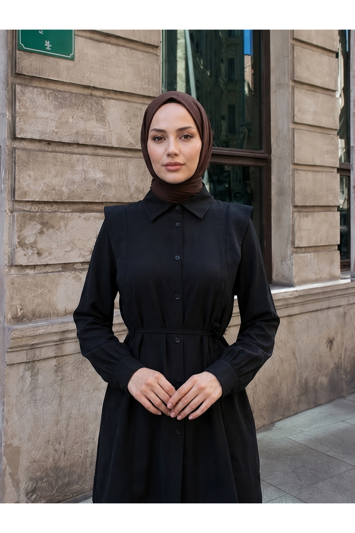 TUN05973-SYH Omuz Aller Detay Tunik-Siyah