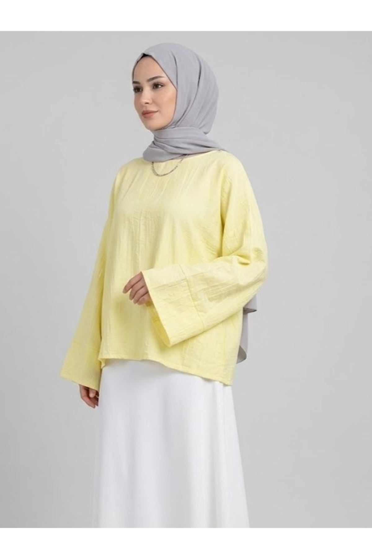 TUN05979-SRI Geniş Takma Manşet Tunik-Sarı