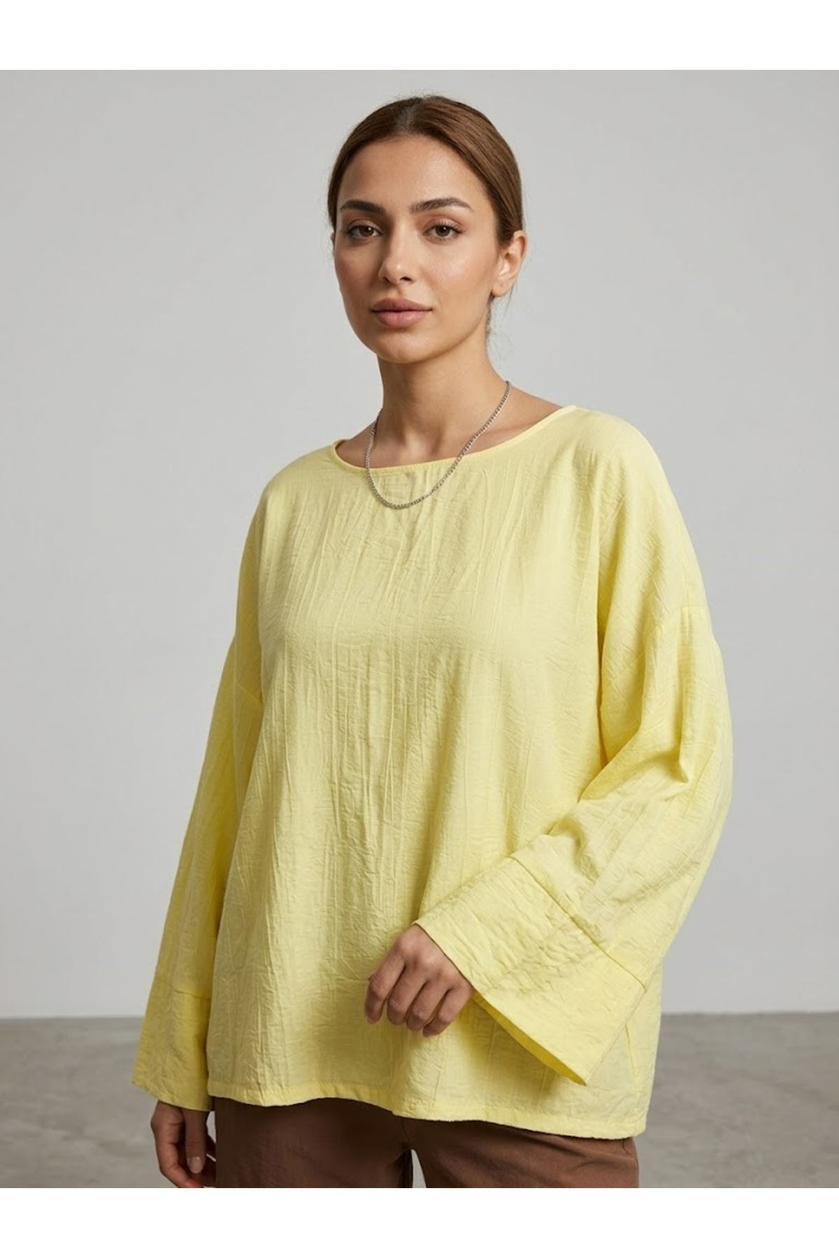 TUN05979-SRI Geniş Takma Manşet Tunik-Sarı