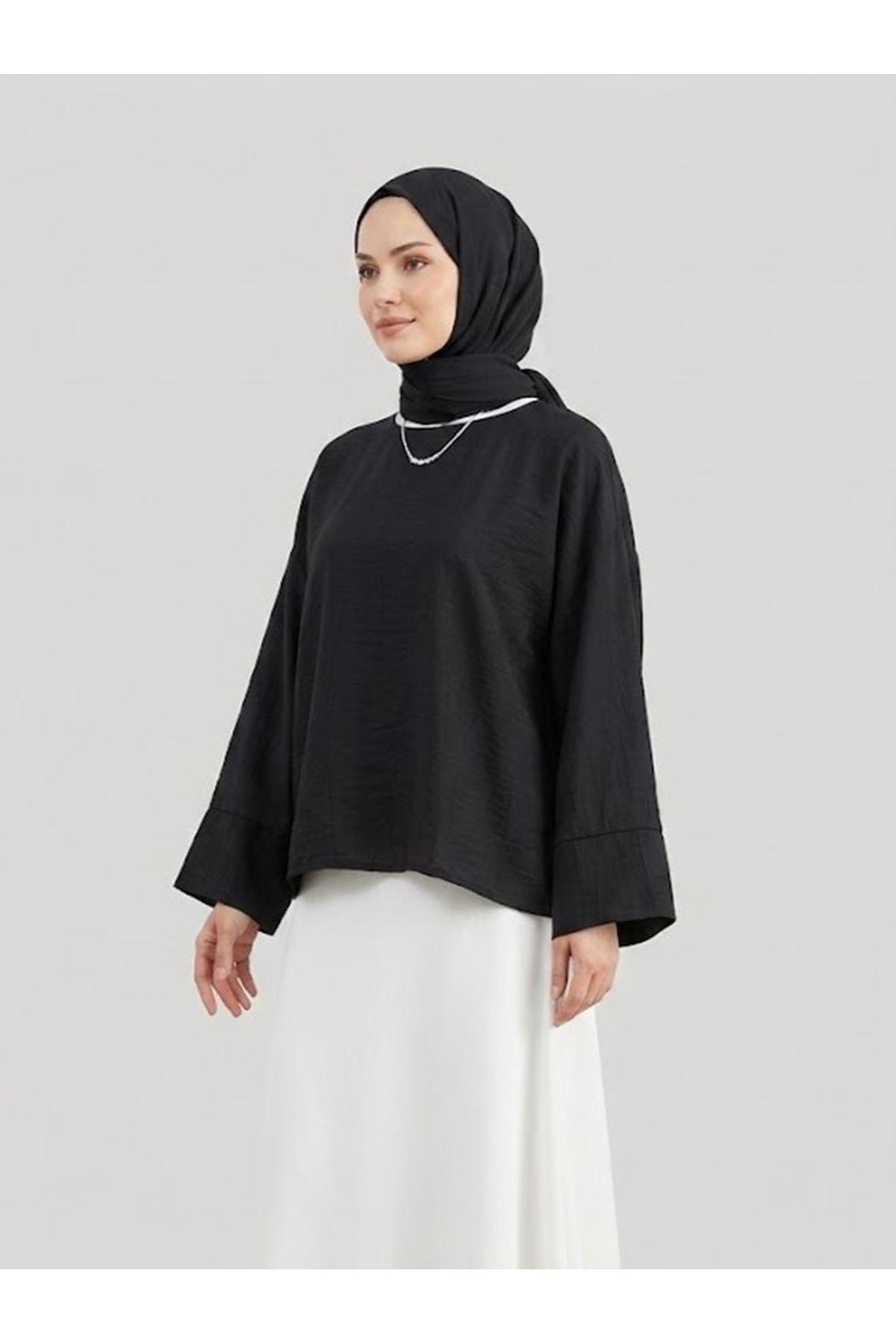 TUN05979-SYH Geniş Takma Manşet Tunik-Siyah