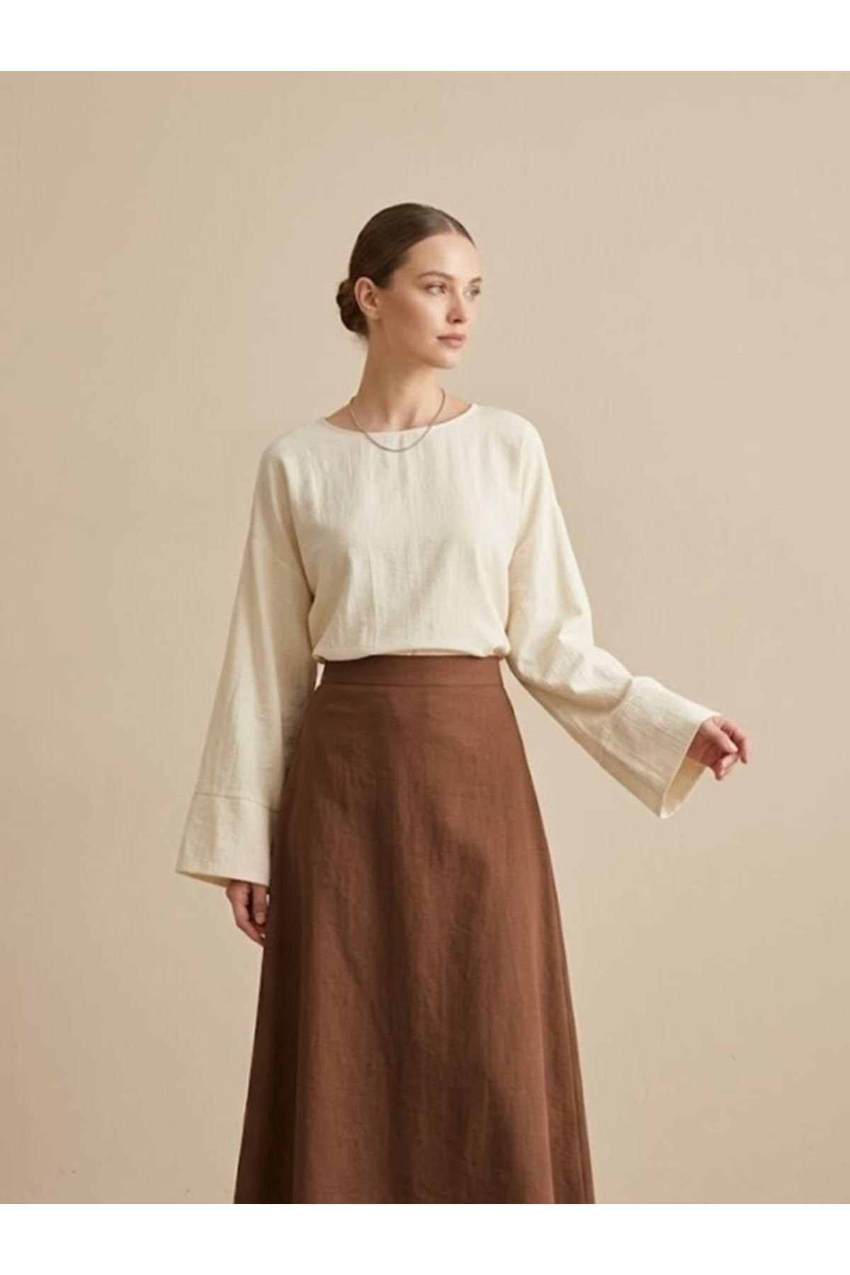 TUN05979-TAŞ Geniş Takma Manşet Tunik-Taş