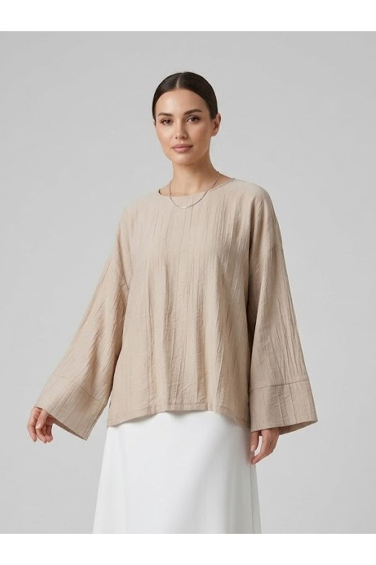 TUN05979-VİZ Geniş Takma Manşet Tunik-Vizon