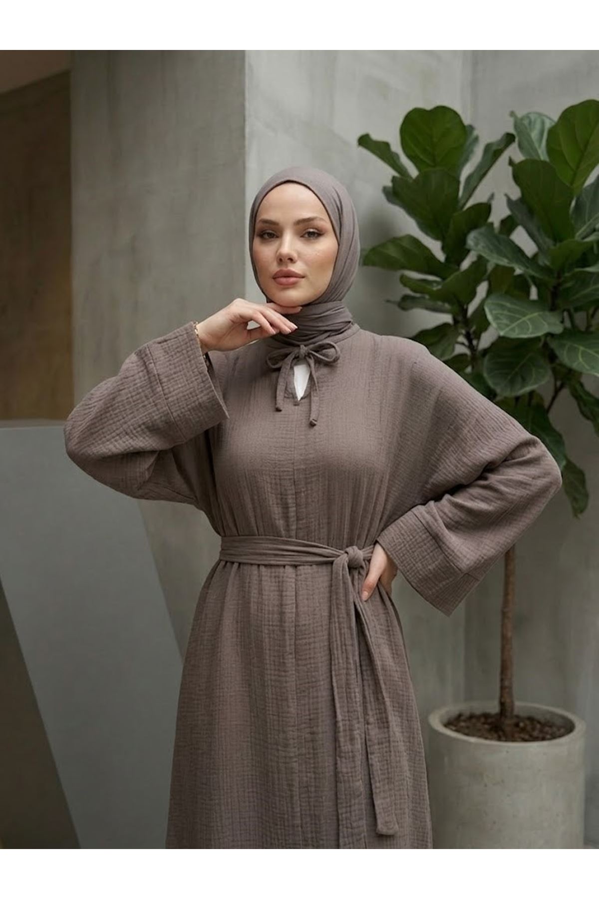 ELB04155-DMN Yarasa Elbise-Duman