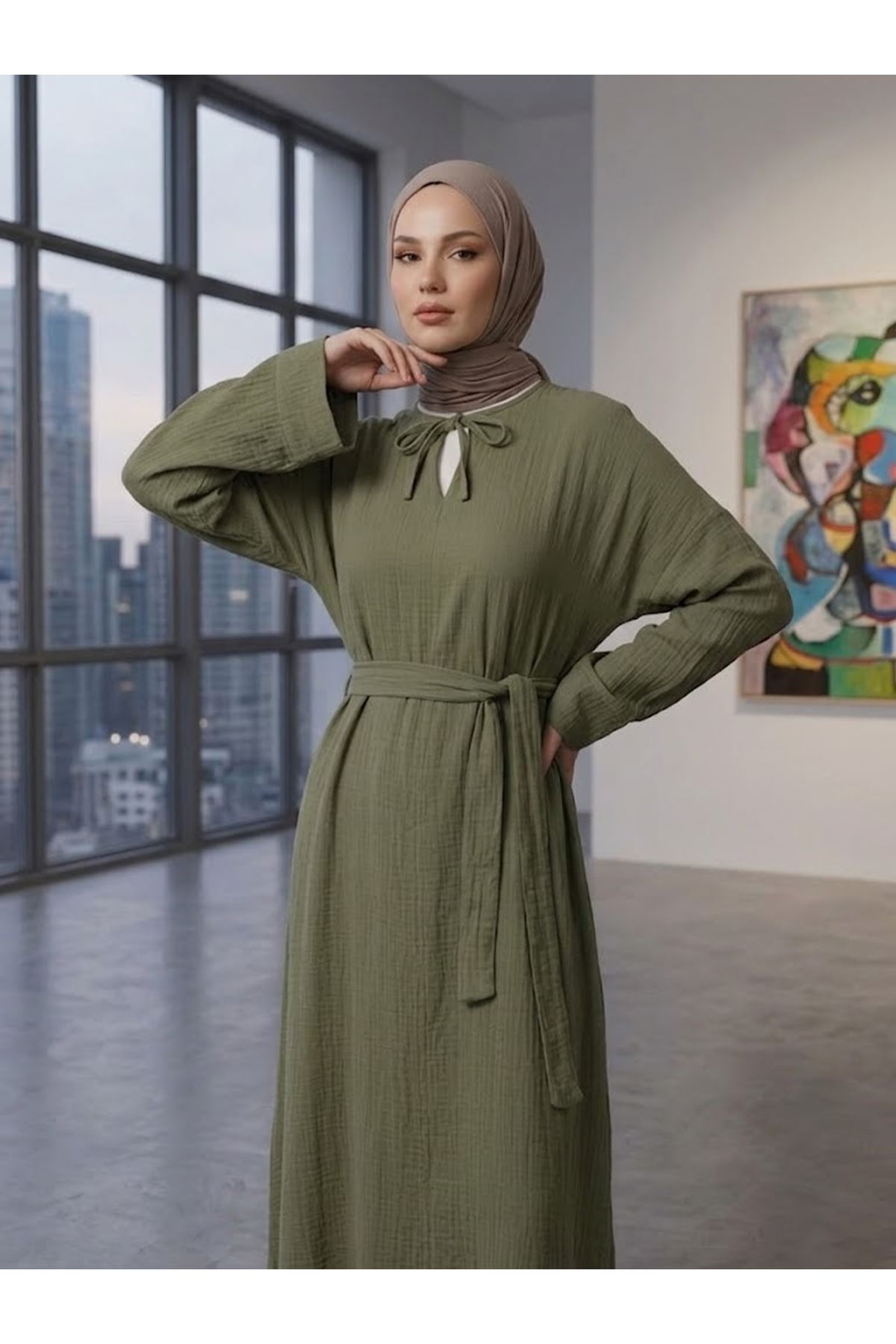 ELB04155-HKİ Yarasa Elbise-Haki