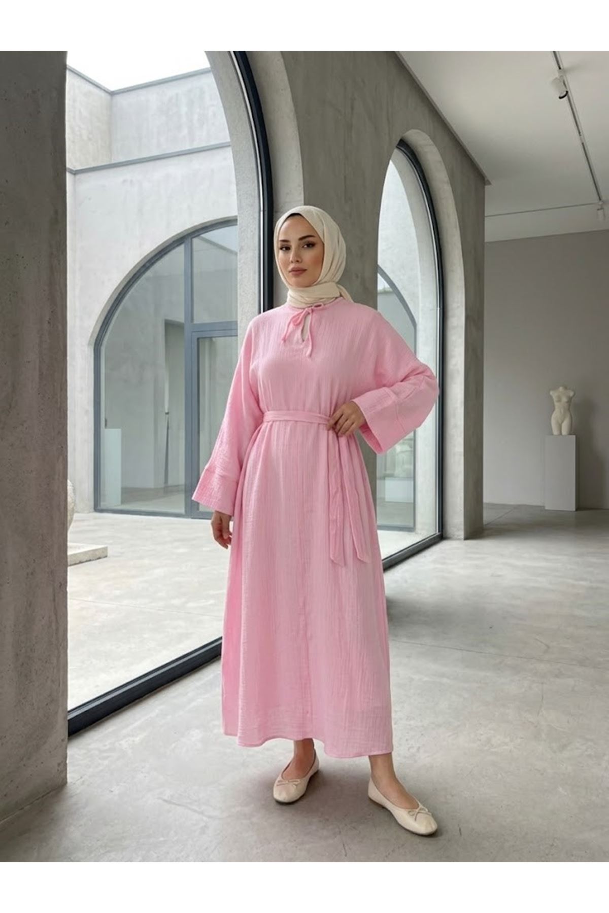 ELB04155-PMB Yarasa Elbise-Pembe