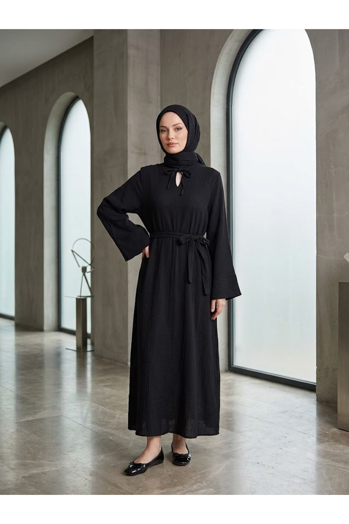 ELB04155-SYH Yarasa Elbise-Siyah