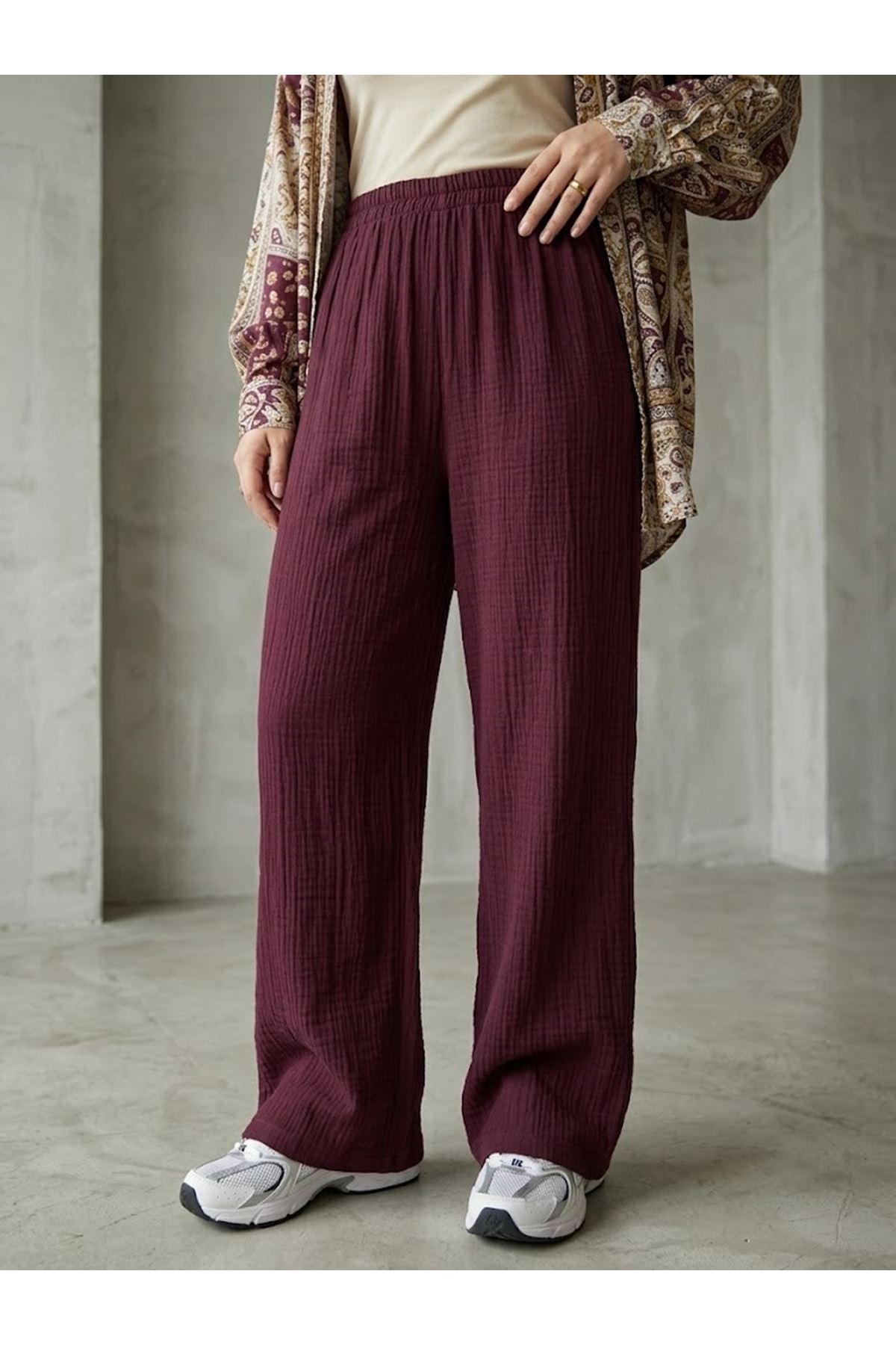 PNT01569-BRD Pantolon Bol Paça-Bordo