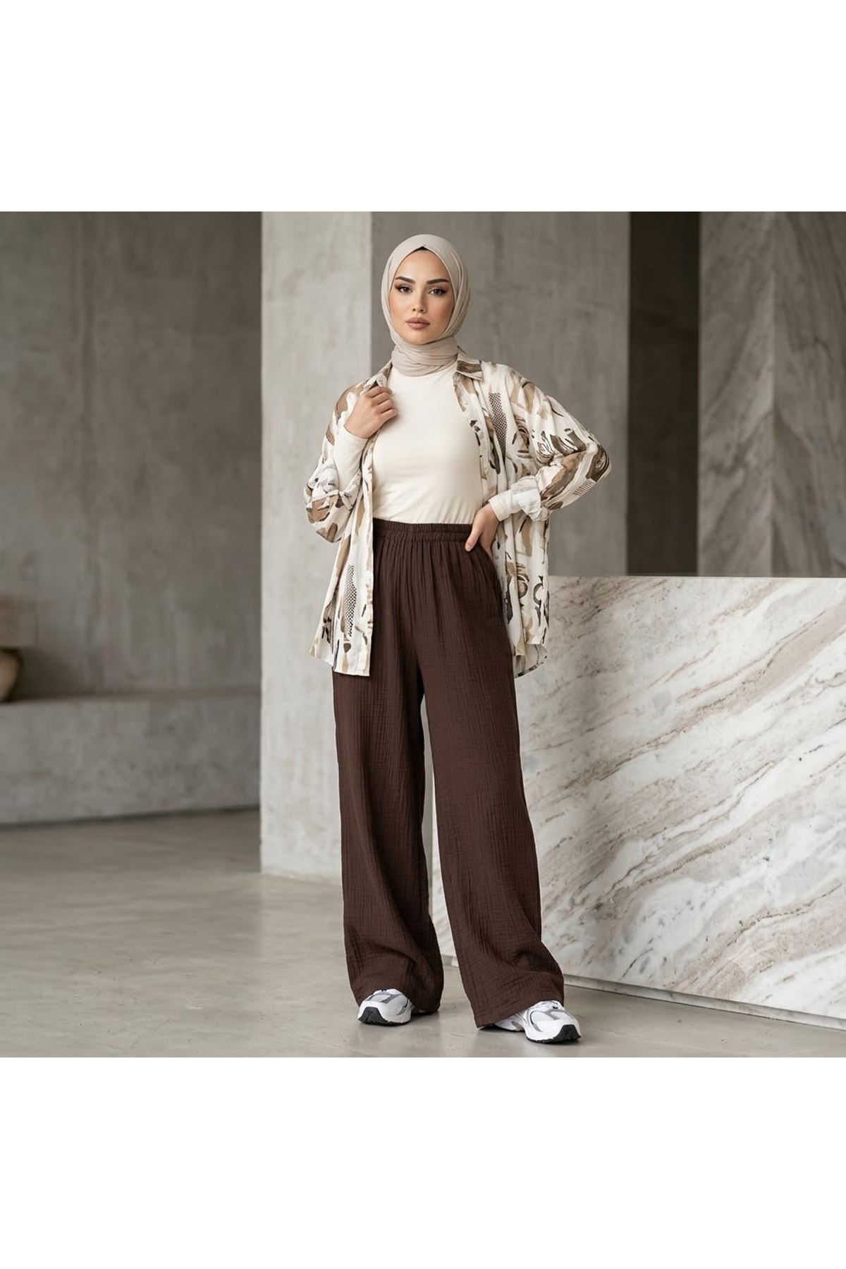 PNT01569-KHV Pantolon Bol Paça-Kahve